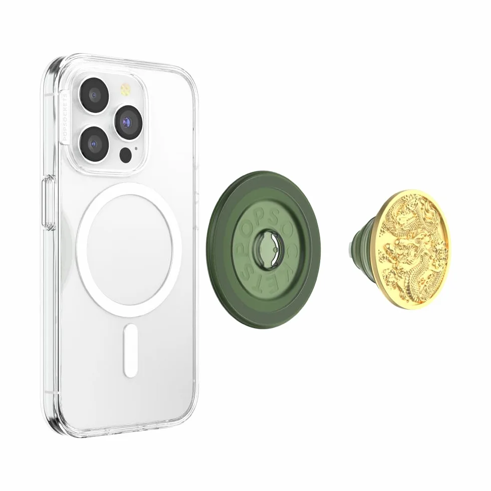PopSockets Uchwyt do telefonu MagSafe ze stojakiem, stojakiem magnetycznym, wymiennym topem, bezpiecznym uchwytem do iPhone MagSafe, uchwytem na telefon i tablet – Emaliowany smok
