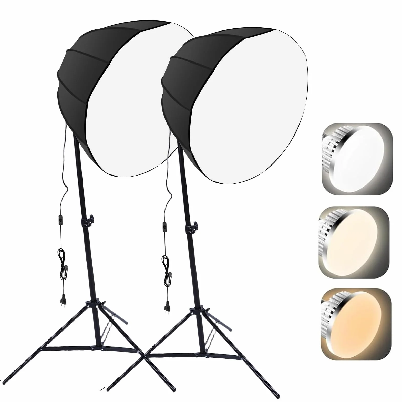 Jectse Profesjonalny Zestaw Oświetlenia Fotograficznego, Regulacja Jasności w 3 Kolorach, 12-stronny Softbox 60 Cm Zapewniający Równomierne Oświetlenie, ze Statywem 2,1 M do Transmisji (wtyczka UE)