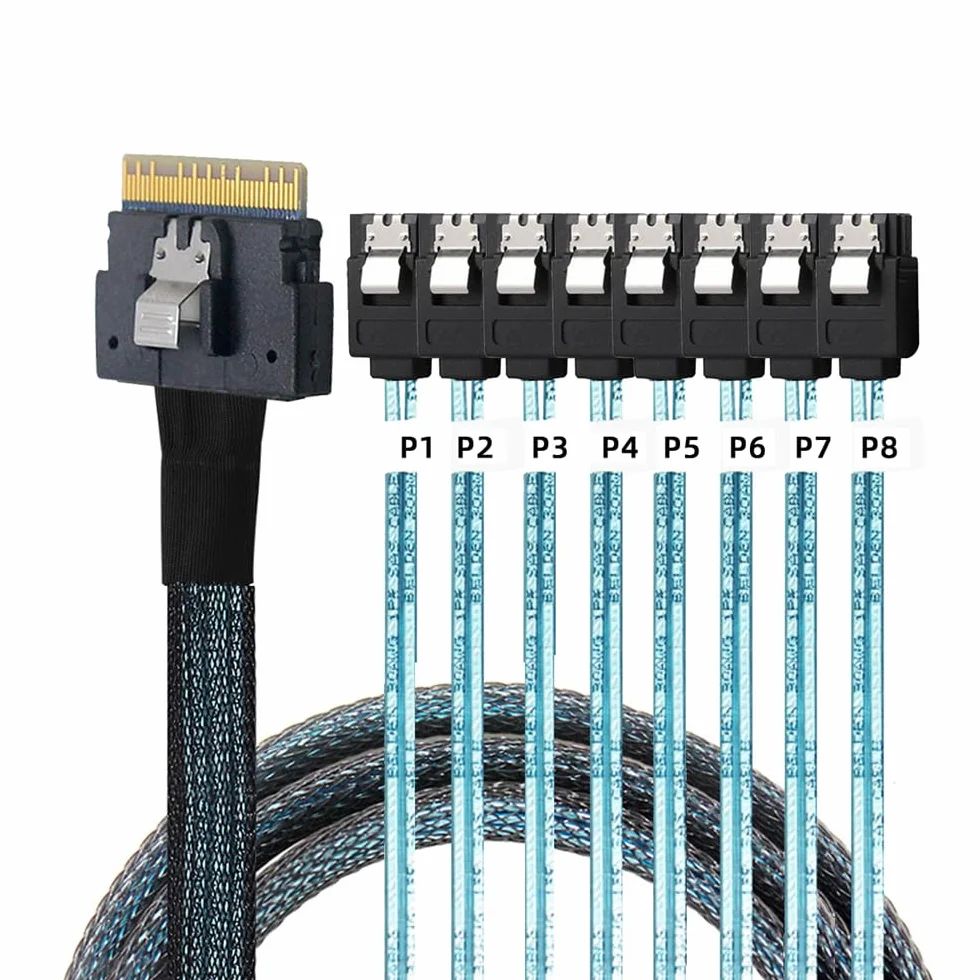SlimSAS Host/RAID do SATA Target, Slim SAS 4.0 SFF-8654 8i 74pin 1 do 8 SATA 7-pinowy kontroler Raid / kabel dysku twardego 1,64 ft/0,5 m