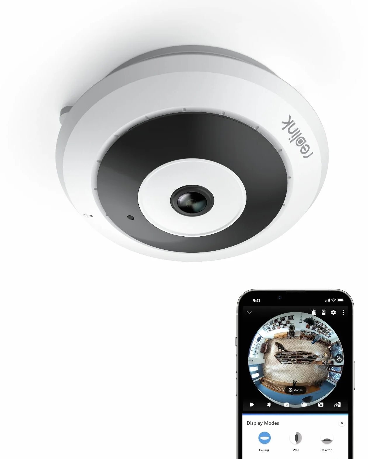 Reolink 6MP 360° Panorama Fisheye Camera, 2.4/5GHz Wi-Fi kamera Bezpieczeństwa Wewnątrz, Ochrona Domu/biura, Detekcja Ruchu, Korekcja Zniekształceń, Dźwięk Dwukierunkowy, IR Night Vision, FE-W (Biały)