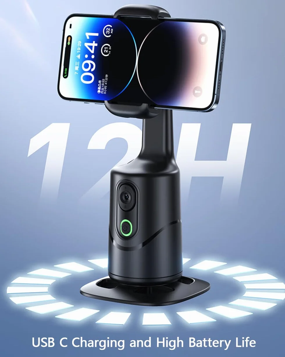 Auto Face Tracking Phone Holder,No App Required,360° Rotation Phone Camera Stand with Remote and Gesture Control, Smart Shooting Tripod for Vlog/TIK Tok Live Streaming YouTube Video Recording