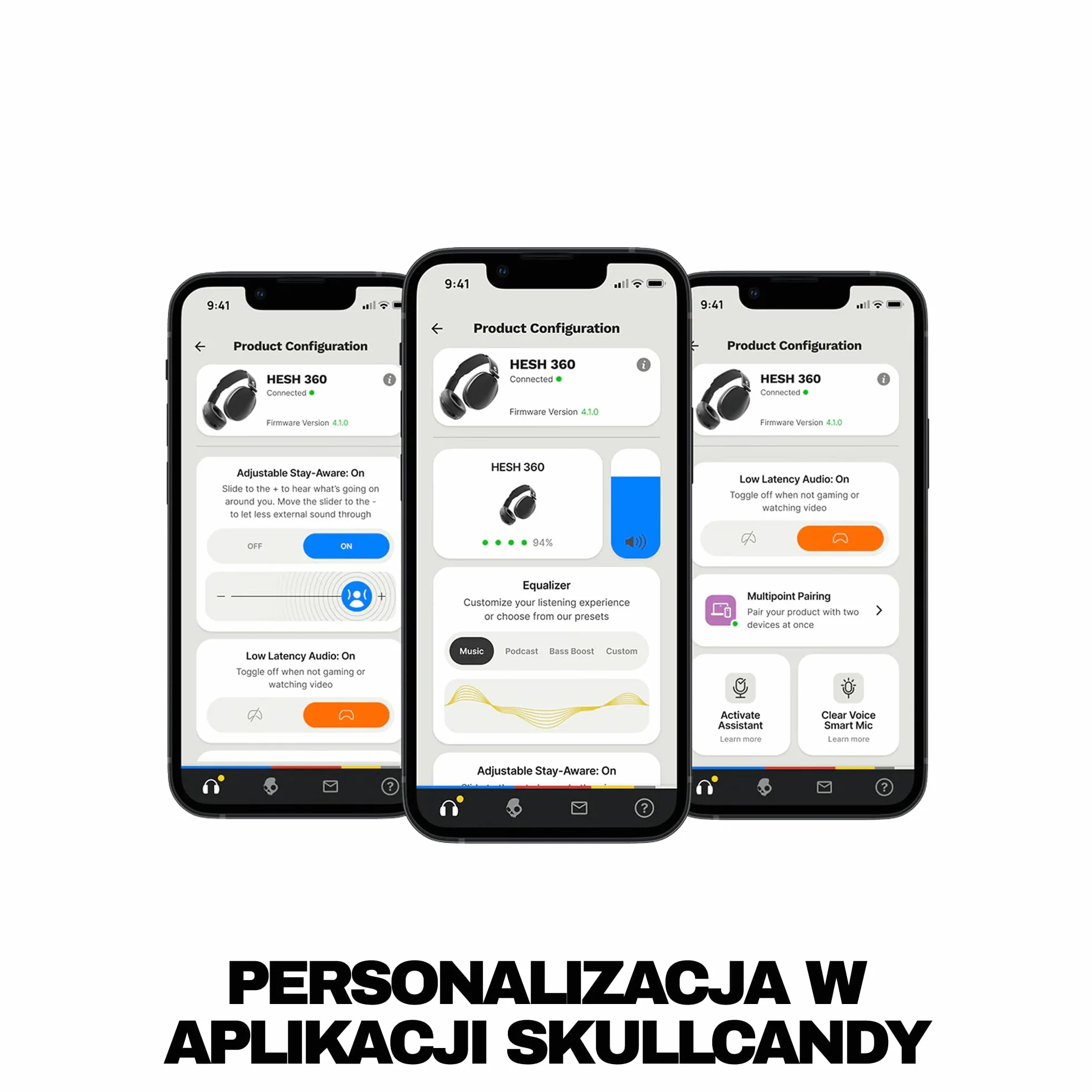 Skullcandy Hesh 360 – bezprzewodowe słuchawki nauszne Bluetooth, do 100 godzin słuchania, konstrukcja wyciszająca hałas, składane na płasko, mikrofon, iPhone, Android - Kość