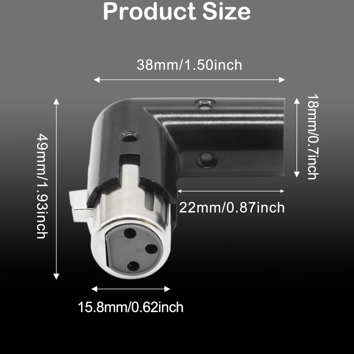 Metalowy adapter kątowy XLR 3-pinowy, podwójna wtyczka i gniazdo, regulacja 90 stopni, 2 sztuki