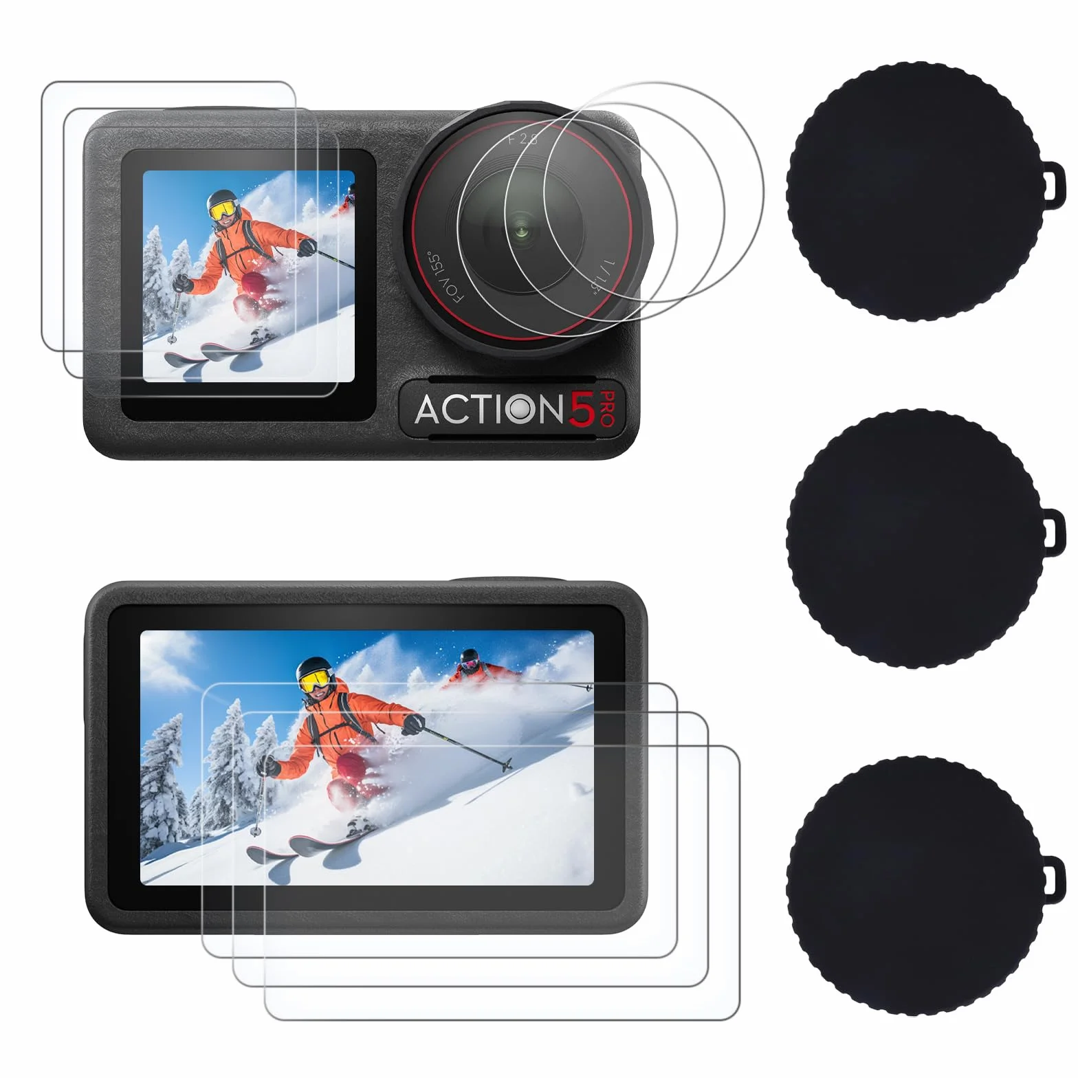 3 zestawy folii ochronnej na wyświetlacz do DJI Osmo Action 5 Pro z silikonową osłoną obiektywu, Ultra HD, twardość 9H, odporna na zarysowania, zabezpieczona przed pęcherzami
