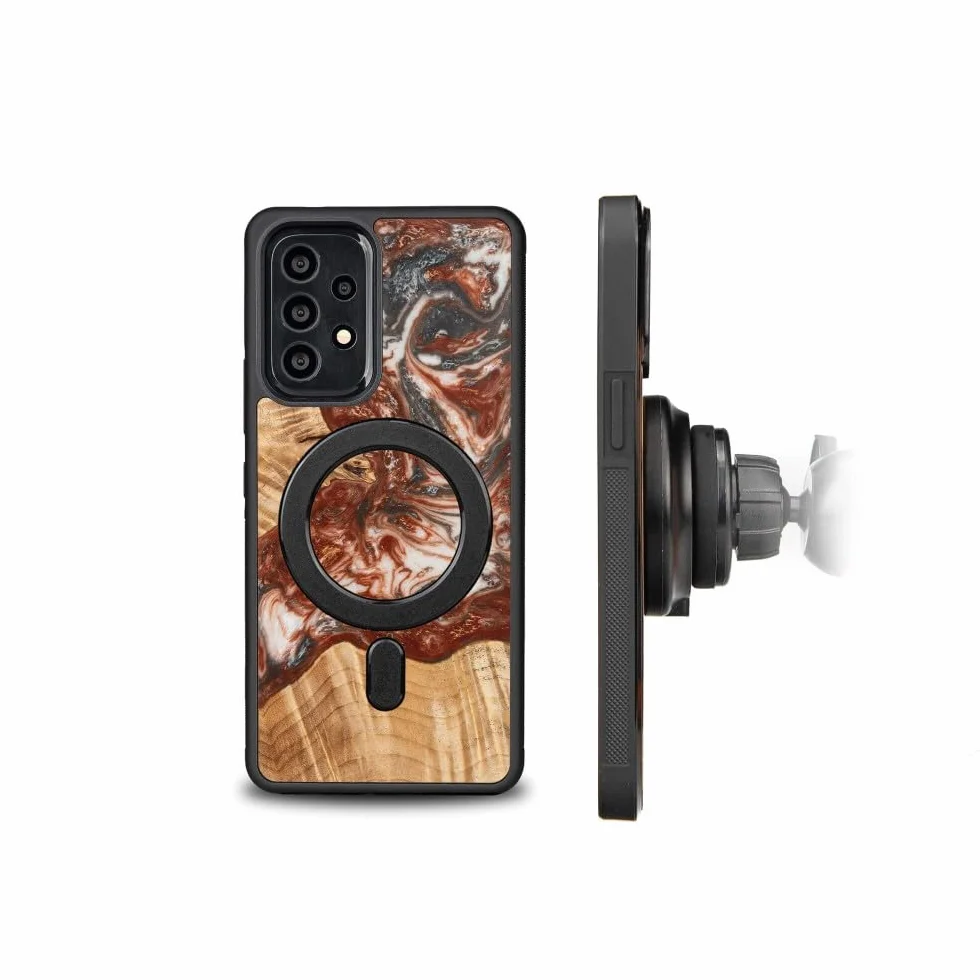 Unikalne etui kompatybilne z Samsung Galaxy A73 5G, ręcznie wykonane etui ochronne z naturalnego drewna i żywicy, wzór Planets Venus, kompatybilne z MagSafe