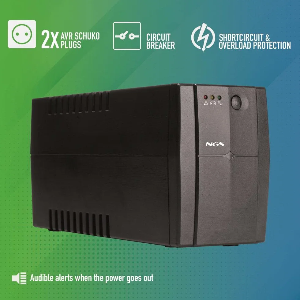 NGS FORTRESS900V2 - Zasilacz Awaryjny, Off Line UPS 600 VA, Stałe Napięcie Wyjściowe 360W, na 2 Wtyczki Schuko