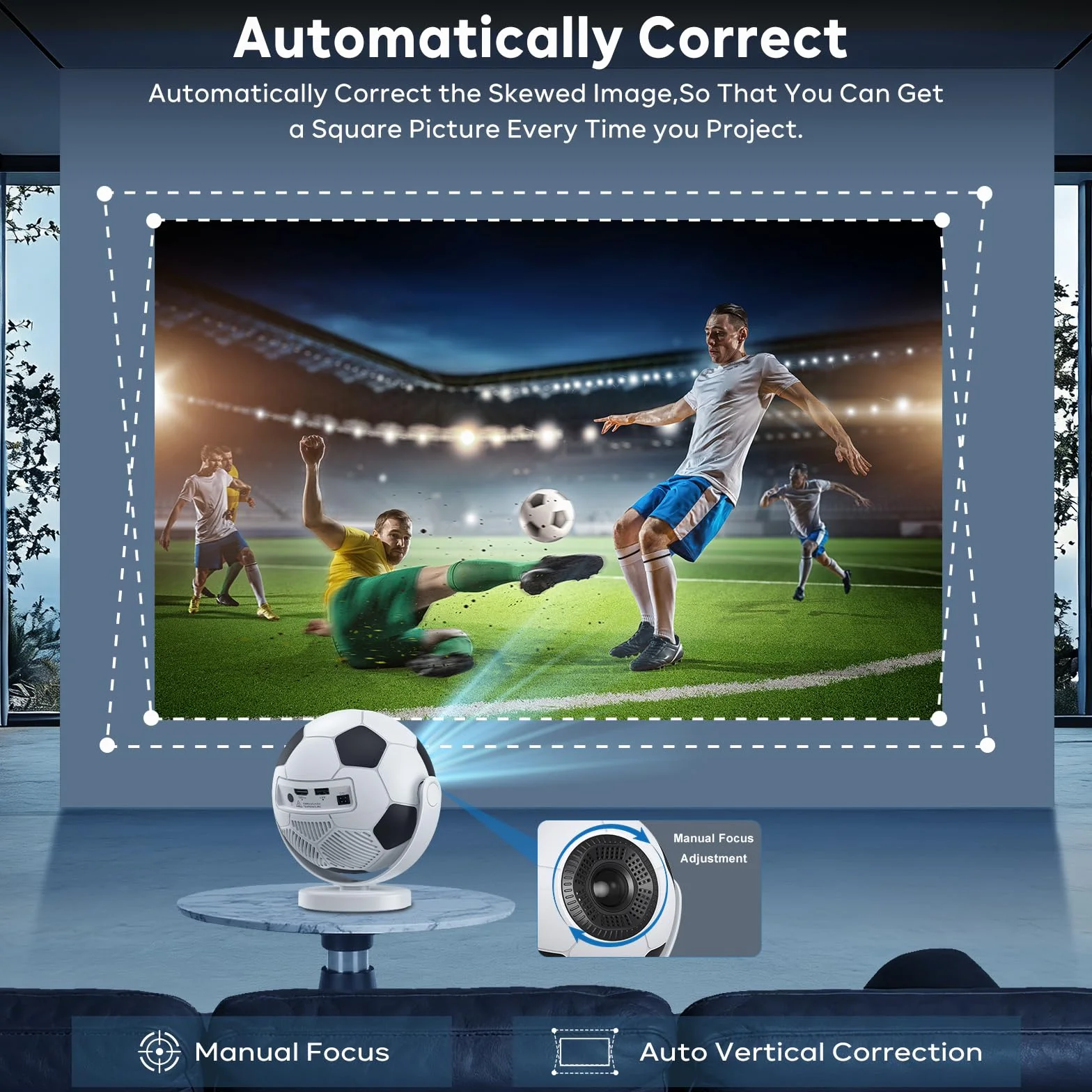 [Dedykowany projektor Mistrzostw Świata] Mini projektor, inteligentny projektor z WiFi 6 i Bluetooth 5.4, Android 14, obrót o 180°, przenośny projektor, kompatybilny z HDMI/TV Stick/laptopem