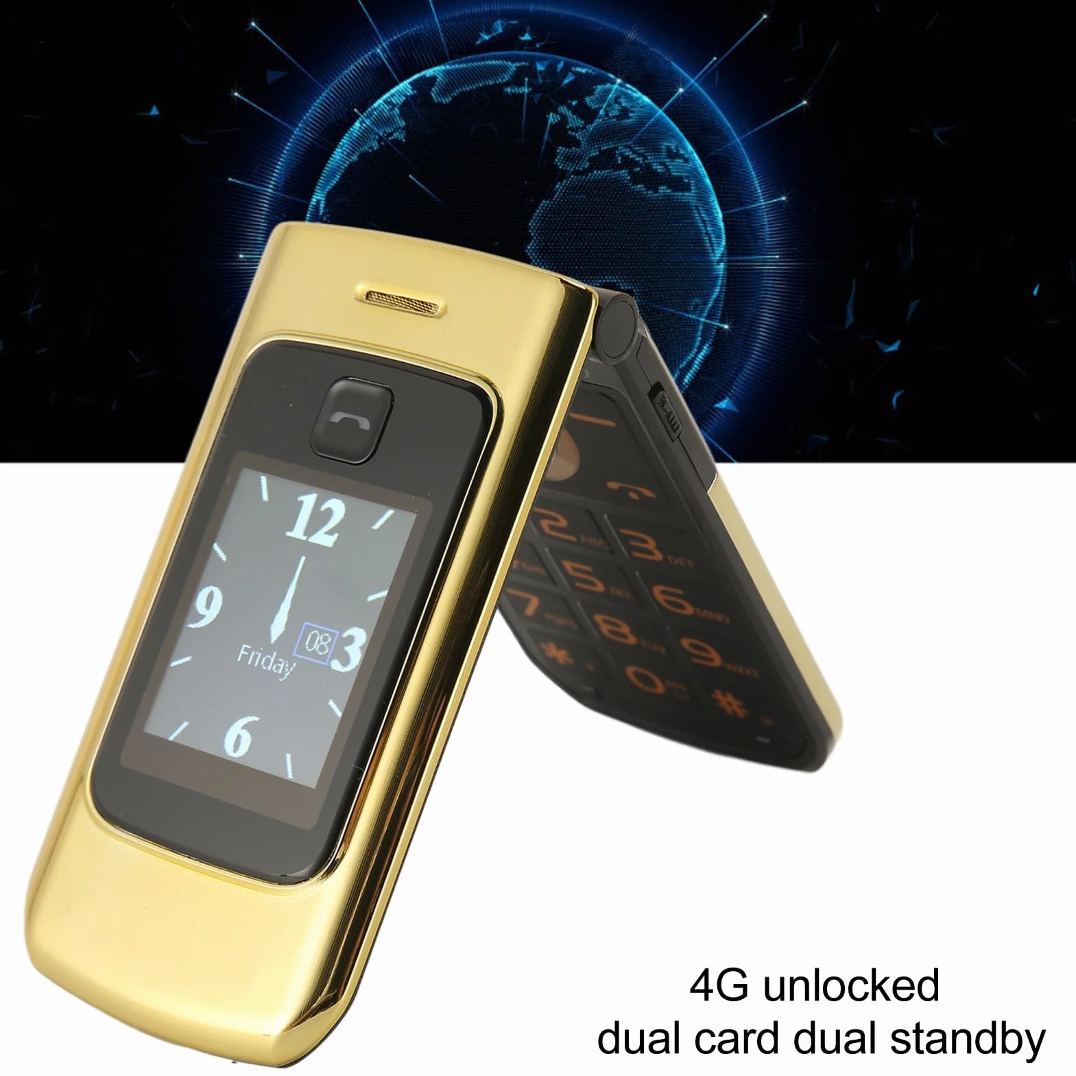 Generic YEEMI K21+ Telefon Komórkowy z klapką 4G i Dużym Przyciskiem z Podwójnym Ekranem dla Seniorów, Podstawowy Telefon Komórkowy z baterią 4800 MAh dla Osób Starszych (GOLD)