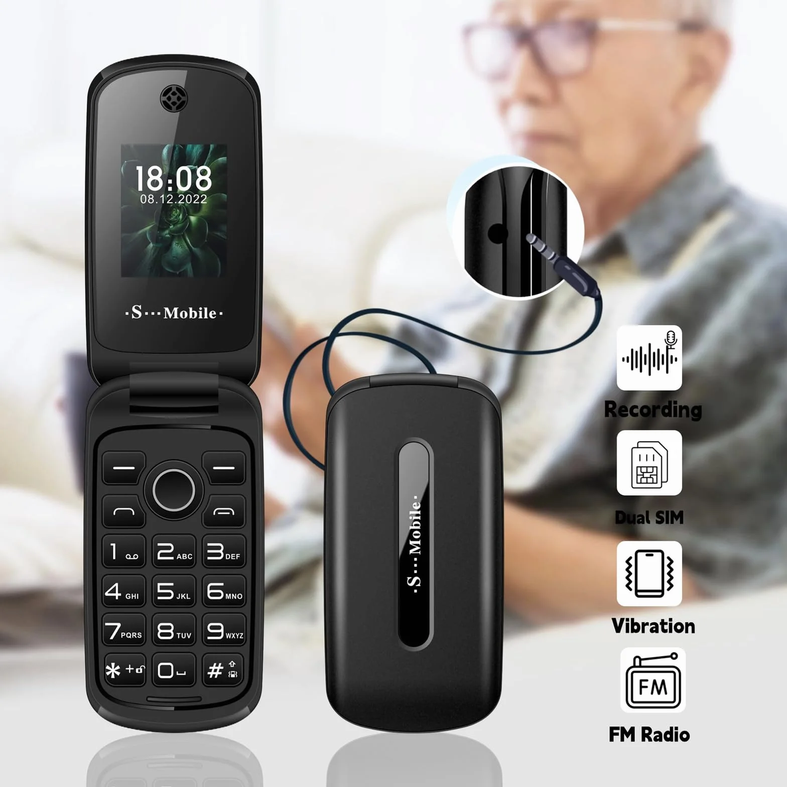 Podstawowy telefon komórkowy dla osób starszych, telefon komórkowy 2G z dużym przyciskiem, odblokowany, standard sygnału GSM, obsługa kart dual SIM + SD,Green