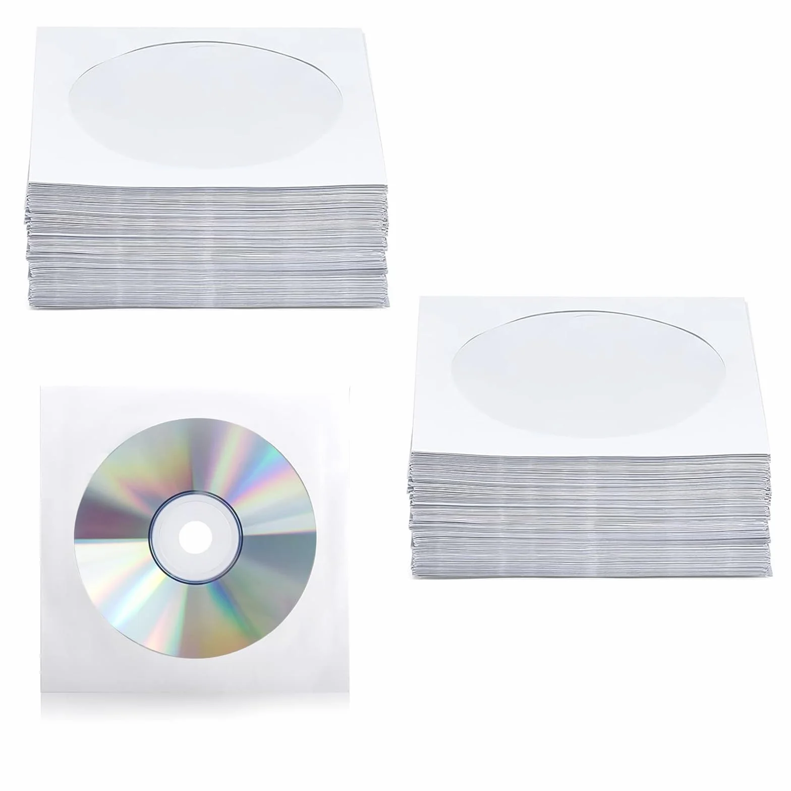 Rękawy na płyty CD DVD, wysokiej jakości, białe rękawy na płyty CD, DVD, koperty, z przezroczystym okienkiem i klapką, 120 gramów, kompatybilne ze standardowym rozmiarem CD DVD, 200 szt