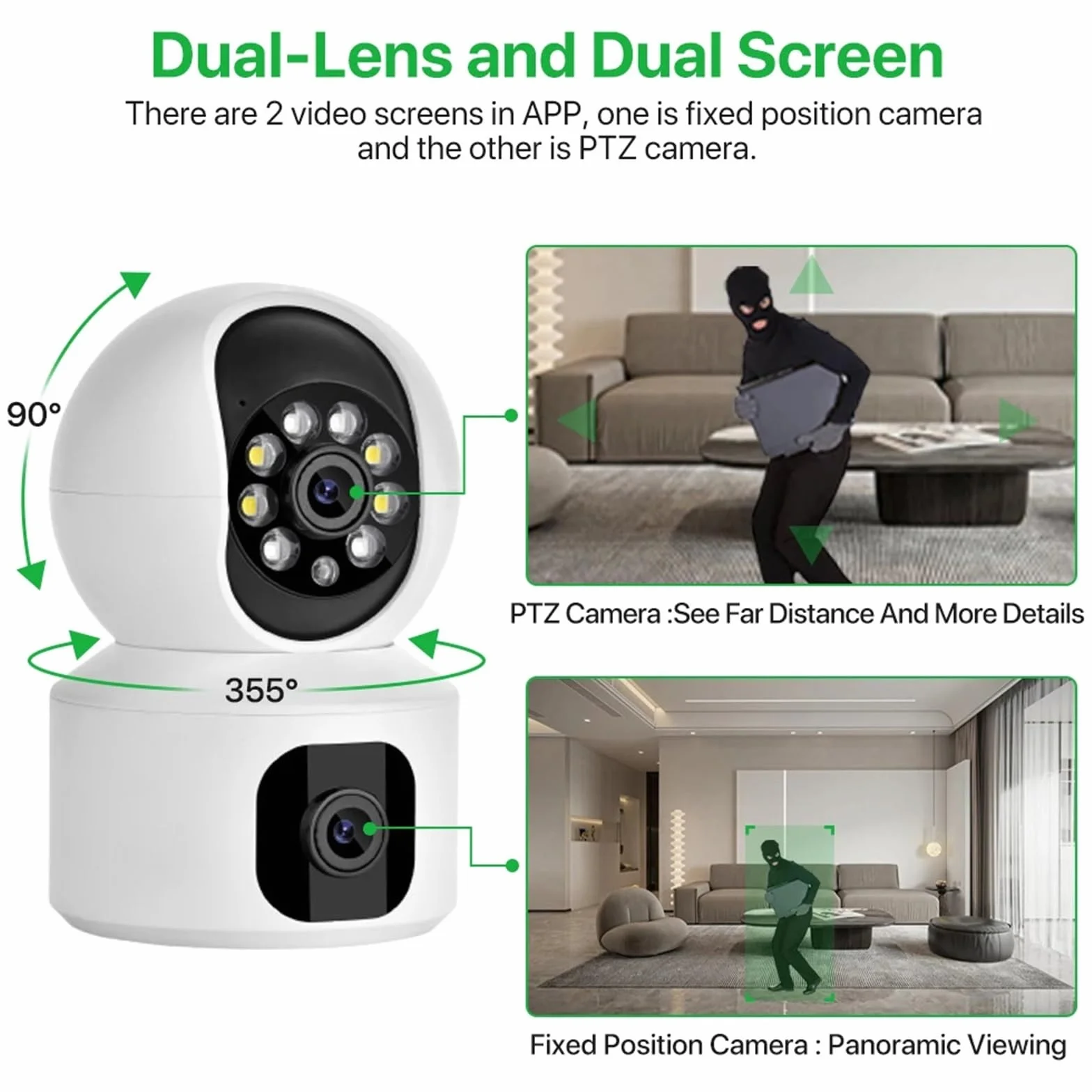 Kamery Monitoringu, 2K 4MP podwójny obiektyw kamera PTZ IP podwójny ekran kamera ochrony domu 3MP HD automatyczne śledzenie niania elektroniczna baby monitor nadzór wideo(3MP Add 64G)