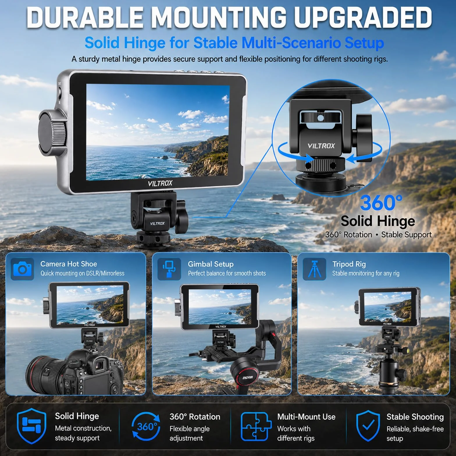 VILTROX DC550 PRO II monitor polowy DC-550 PRO (2026) do DSLR, ekran dotykowy, monitory 4K 1400 Nit, zewnętrzny monitor do aparatu Sony Canon Nikon 3D LUT 1920 x 1080 IPS z baterią Sunshield