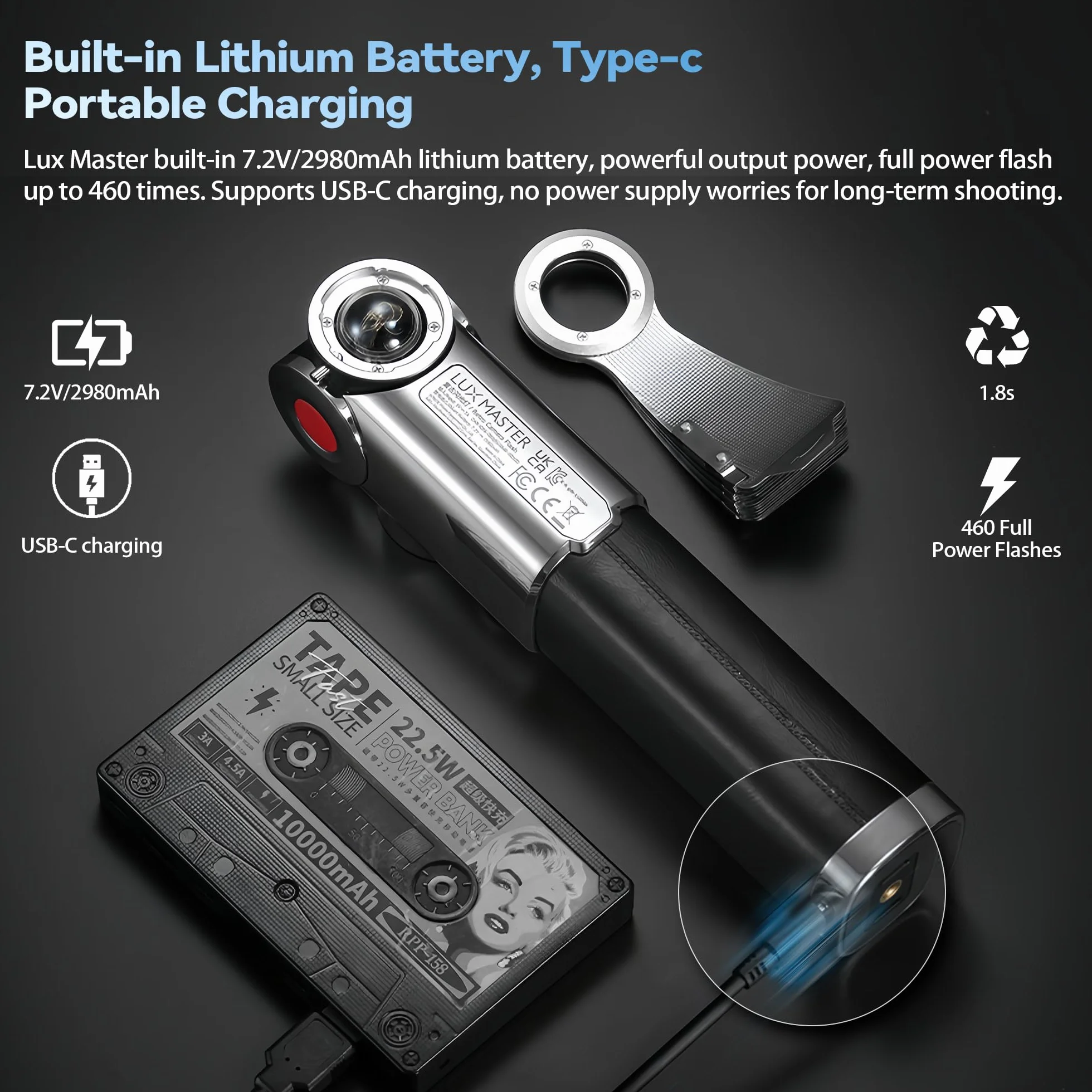 Godox Lux Master Retro TTL HSS lampa błyskowa, ekran dotykowy, synchronizacja bezprzewodowa, wbudowana bateria, bezprzewodowy system X 2,4 G kompatybilny z