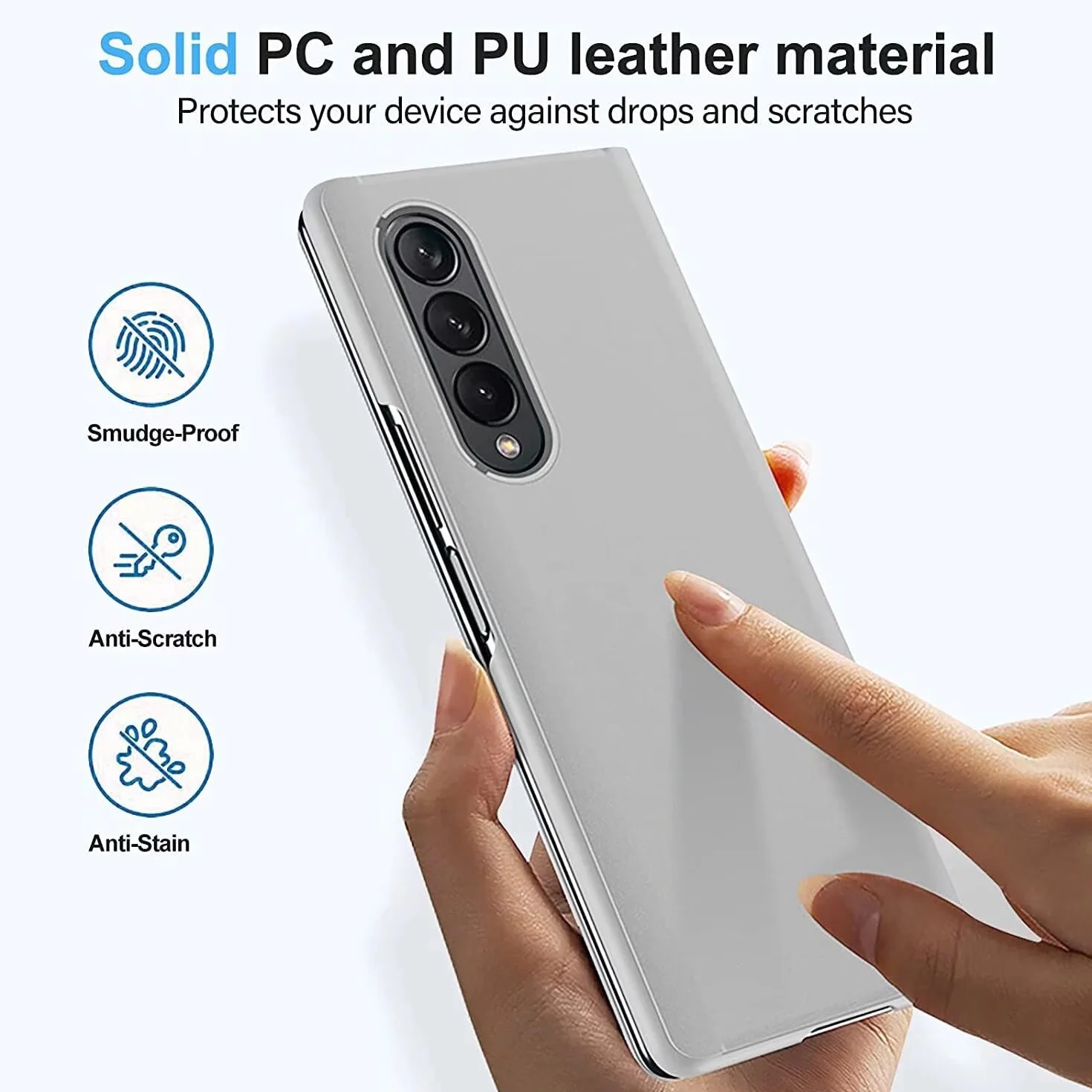 Etui do Samsung Galaxy Z Fold 7, etui z klapką z funkcją stojaka, PC/PU półprzezroczysty wygląd, odporne na wstrząsy etui ochronne na telefon Samsung Galaxy Z Fold 7, srebrne