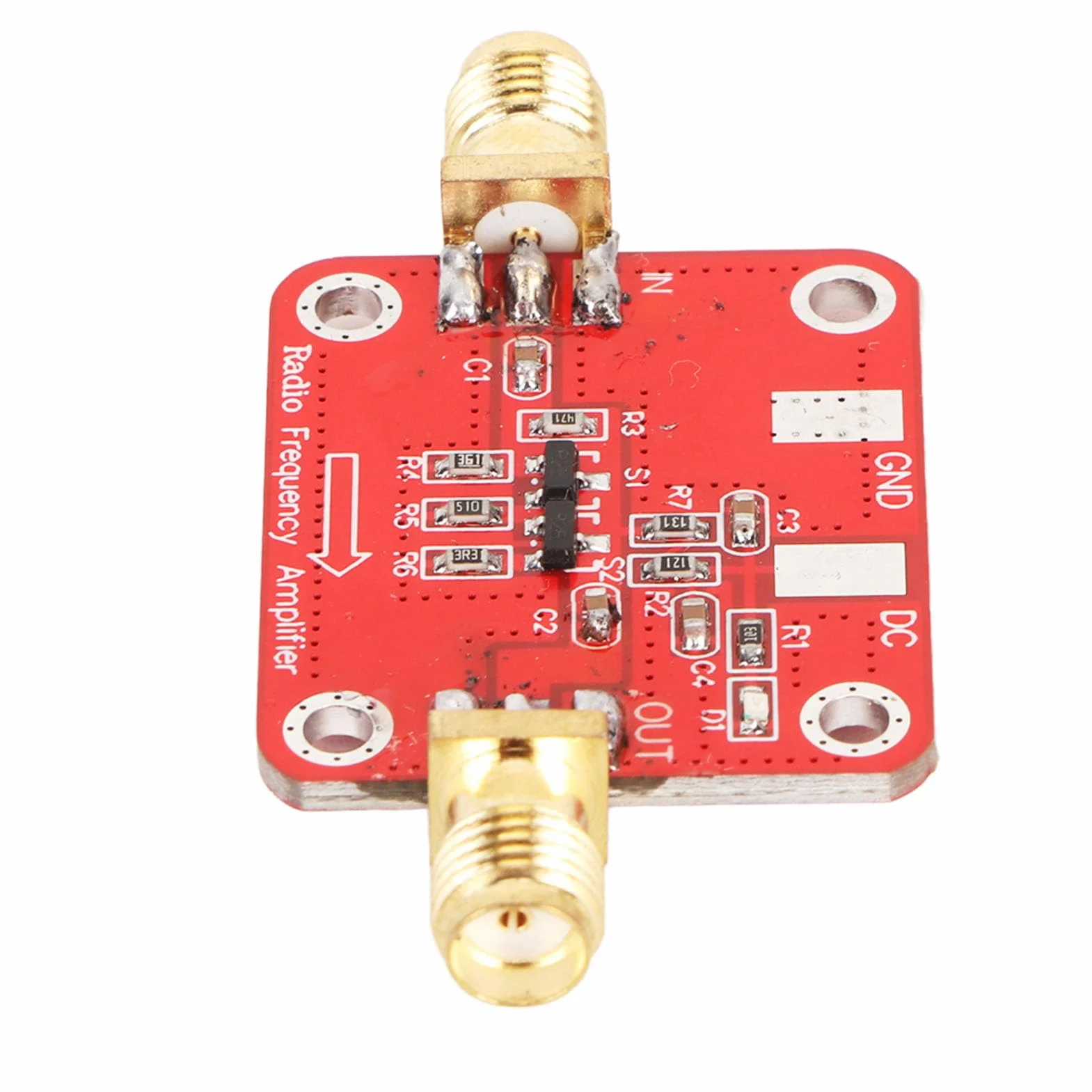 Wzmacniacz Szerokopasmowy RF 10 KHz–100 MHz, Wysokie Wzmocnienie, Niski Współczynnik VSWR, Napięcie +12 V i Prąd 30 MA, Wyjście P-1 10 DBm, Konstrukcja Bez Dławików, materiał