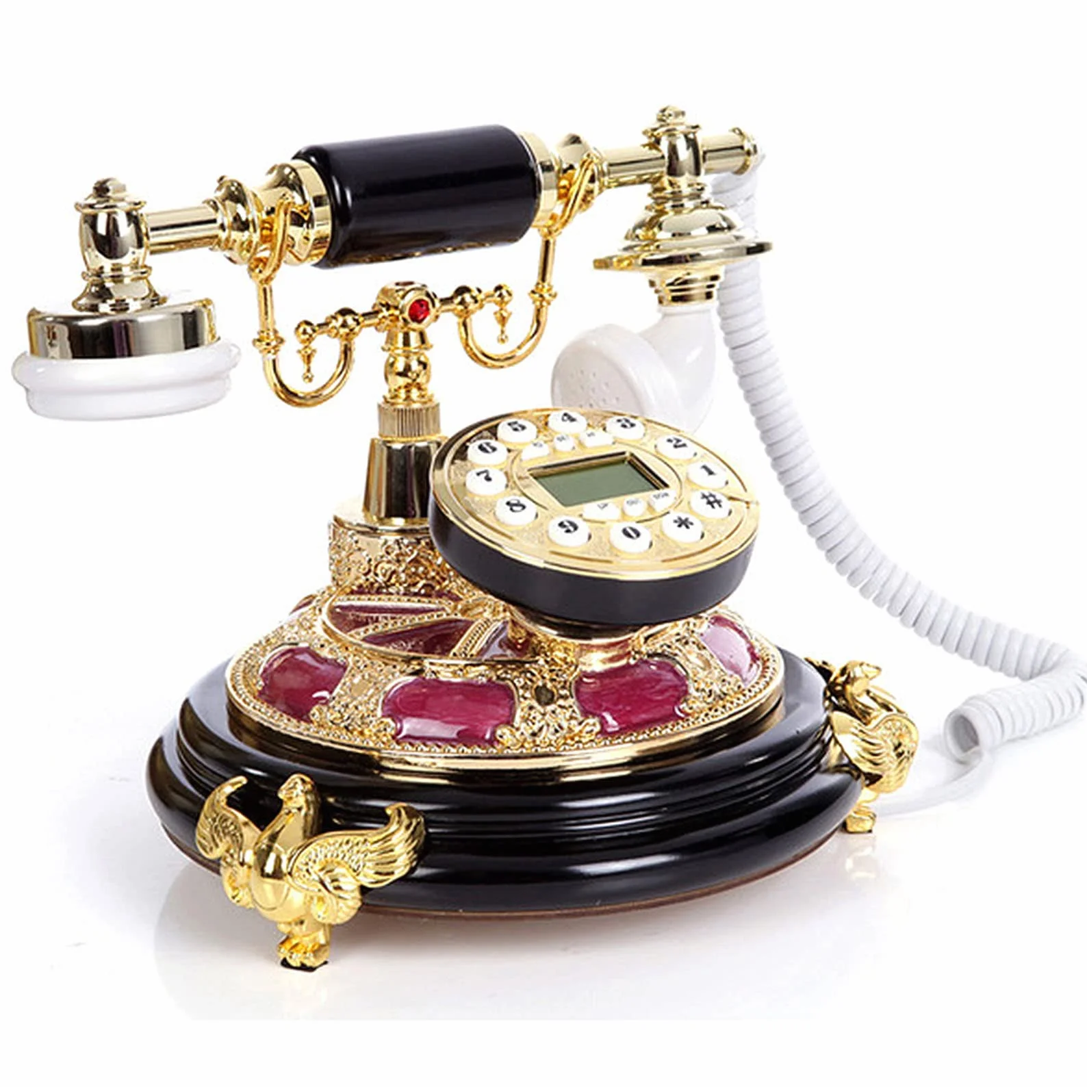 Telefon zabytkowy, telefon retro, antyczny telefon stacjonarny z wyświetlaczem LCD, telefon stacjonarny na biurko i do dekoracji, stary telefon do domu i biura
