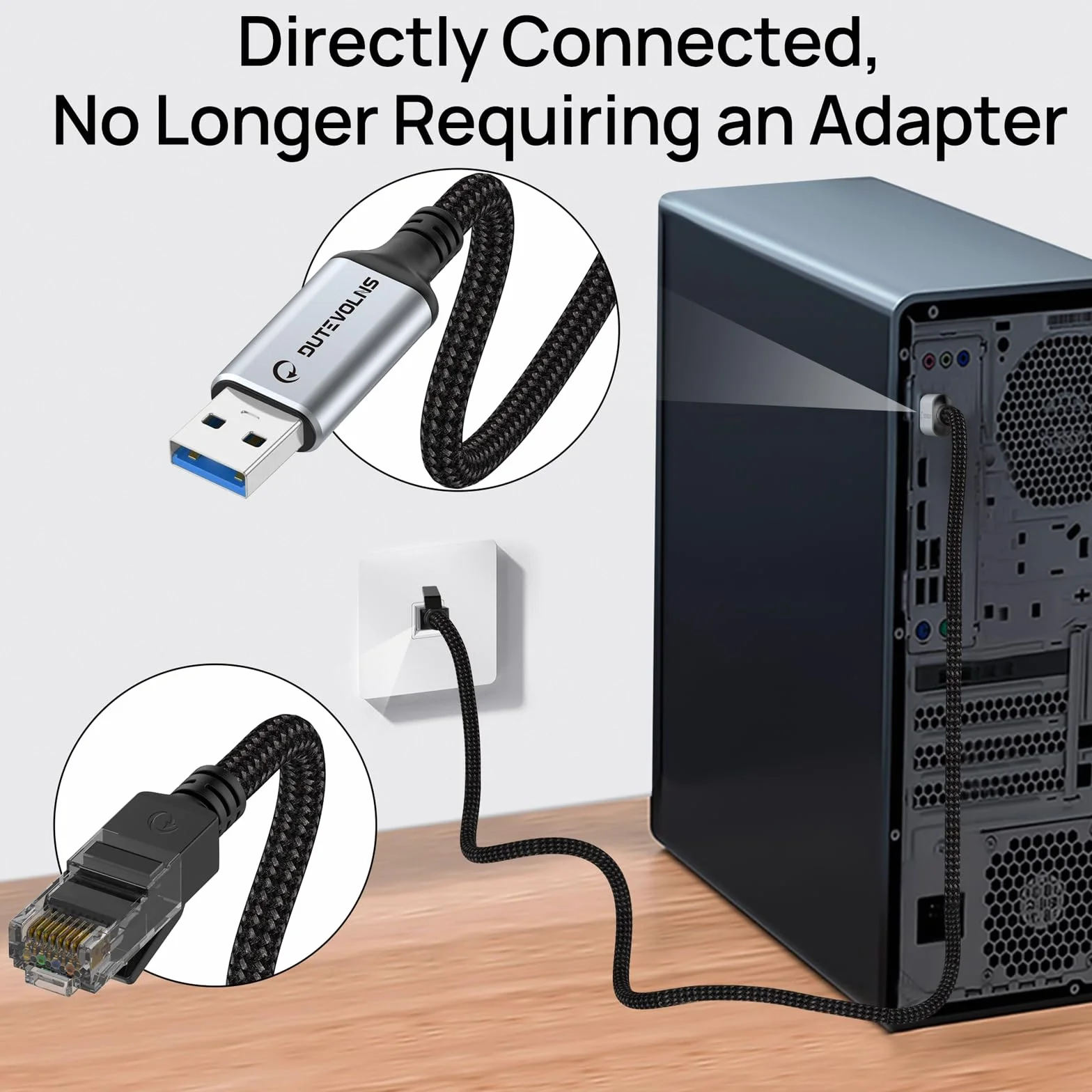 Kabel USB-C do Ethernetu 5m, Typ 3.0 A Męski do RJ45 Męski Kabel Nylonowy, Bezpośrednie Podłączenie Gigabit, Kompatybilny z Laptopem, Stacjonarnym, Przełącznikiem, Windows10, Windows11