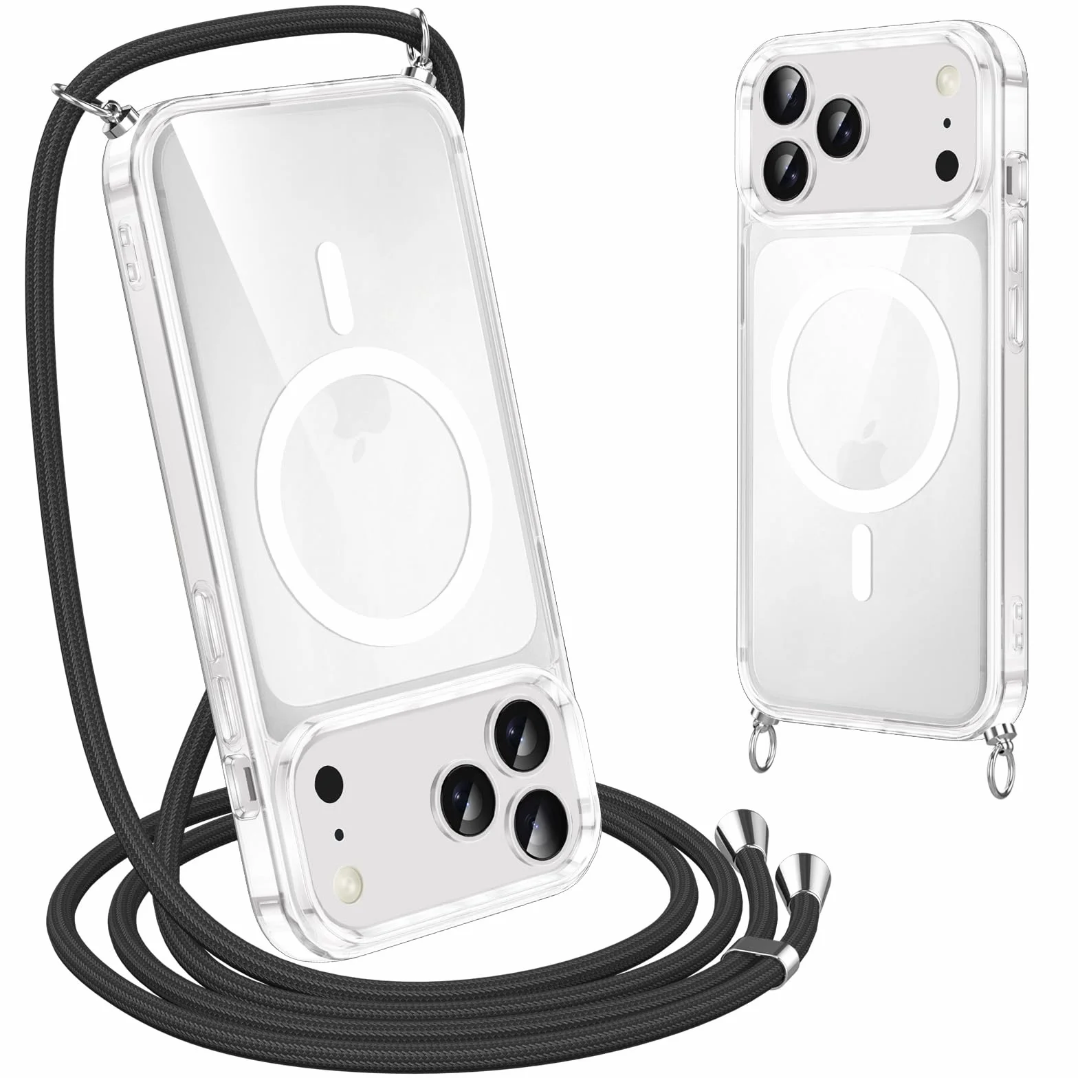 Magnetyczne etui z paskiem na telefon komórkowy iPhone 17 Pro, [kompatybilne z Magsafe], etui ochronne na telefon komórkowy, do zawieszenia, przezroczyste, odporne na uderzenia i zarysowania