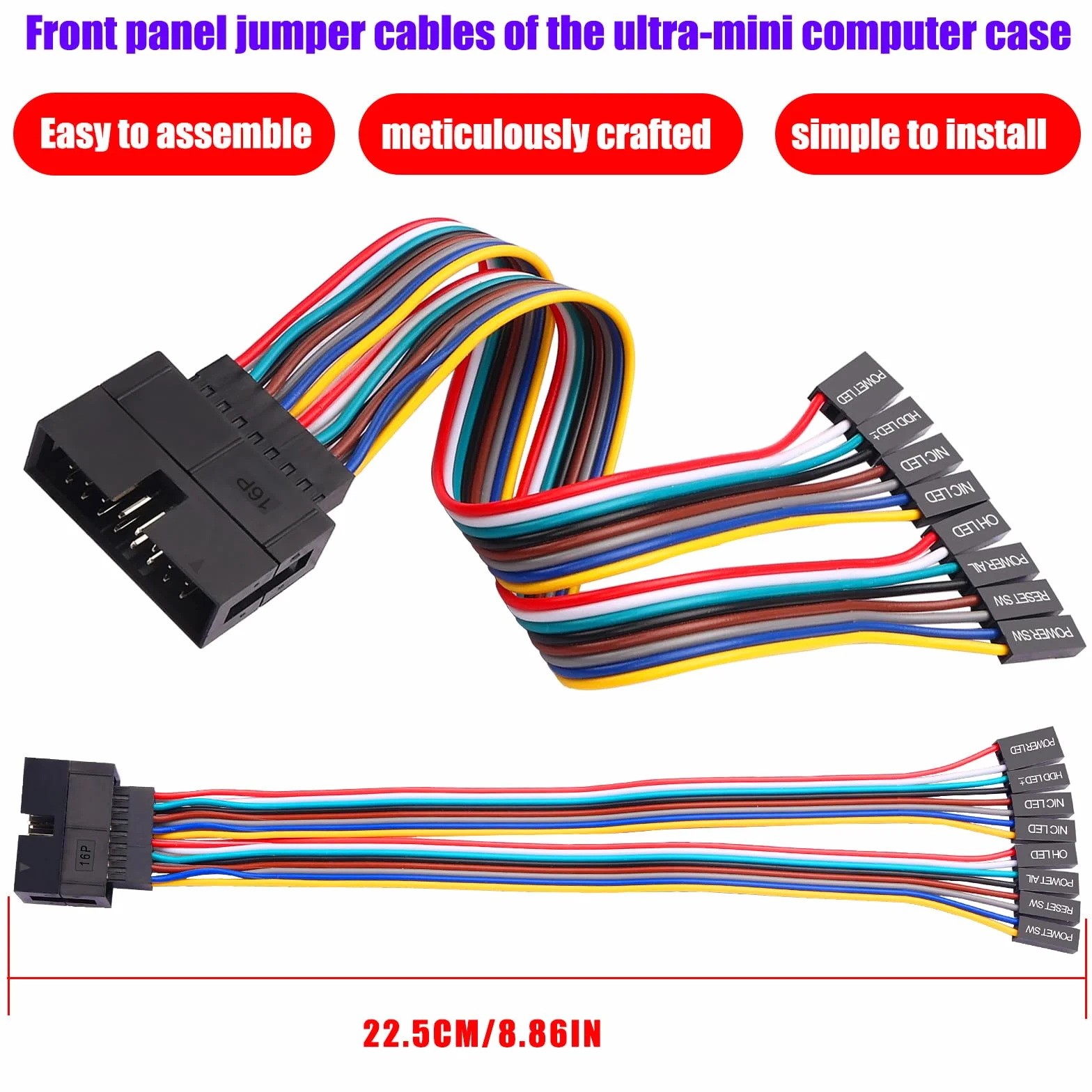 16-biegunowy na 8x2-biegunowy adapter kabla rozgałęźnego Super-Micro-Server adapter przedłużający kabel przedniego panelu obudowy 22cm/8,8in