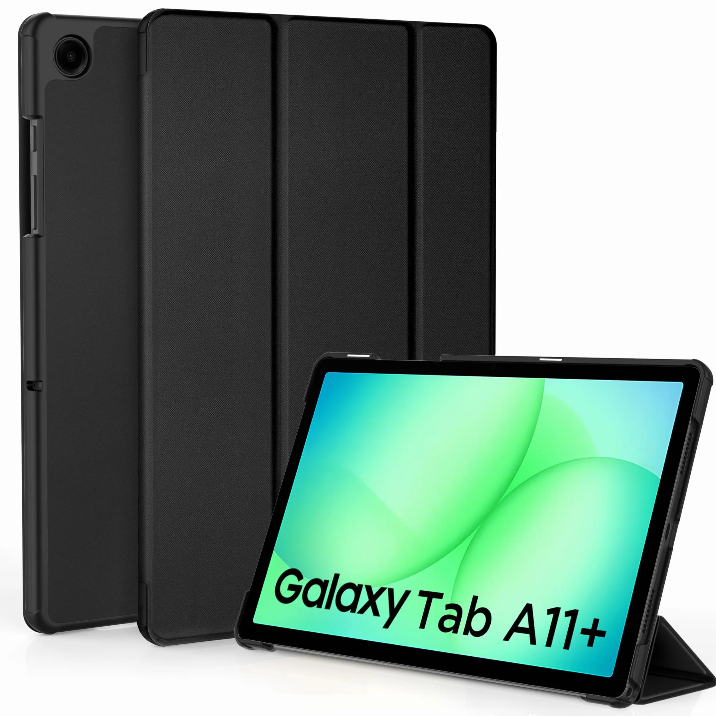 Etui do tabletu Samsung Galaxy Tab A11+ Plus A9+ 11 cali 2025, ultracienka obudowa z poliuretanowym tworzywem sztucznym, stojak, automatyczne uśpienie/budzenie, czarna