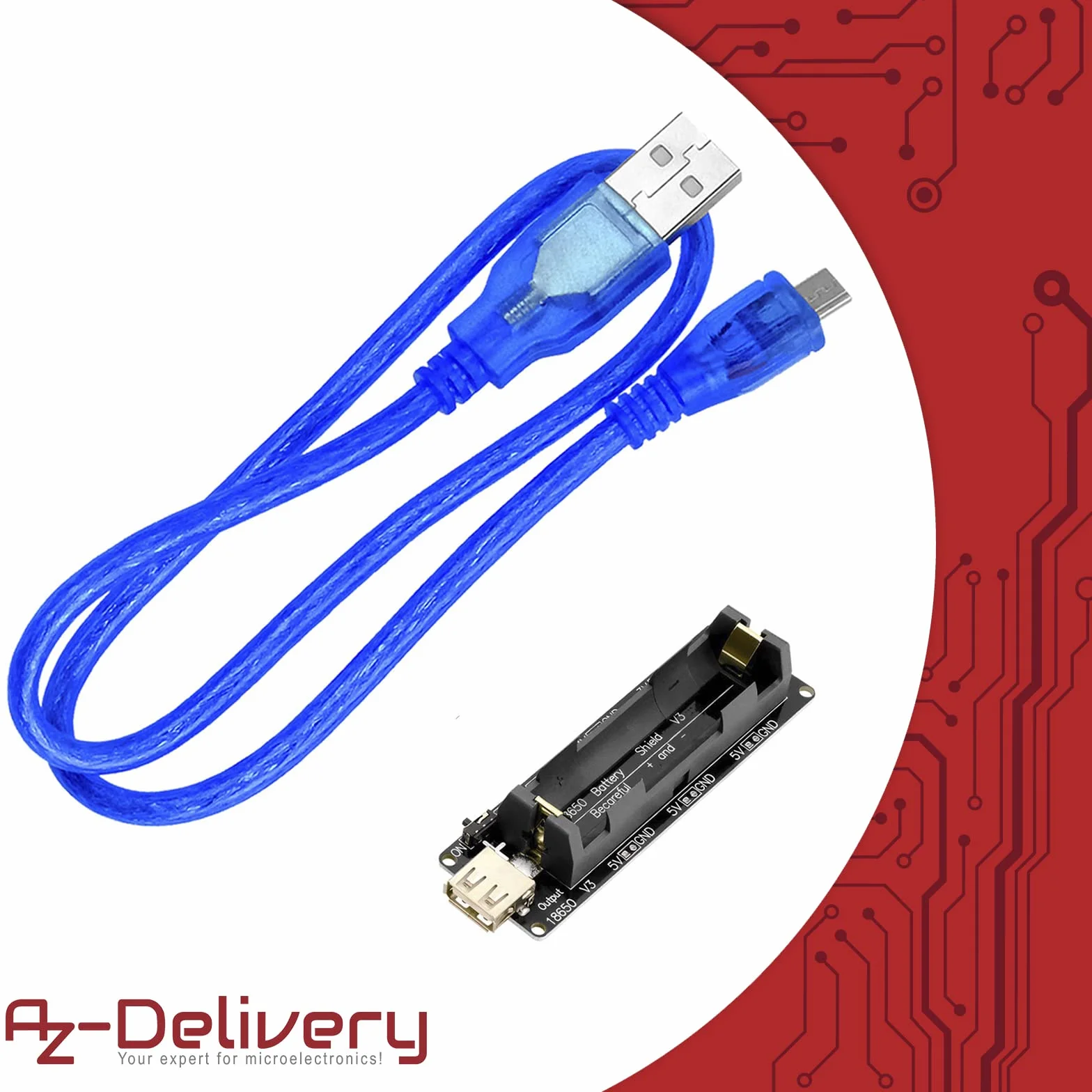 AZDelivery 18650 Battery Expansion Shield V3 Złącze Micro-USB, w tym kabel USB kompatybilny z Arduino w tym E-Book!
