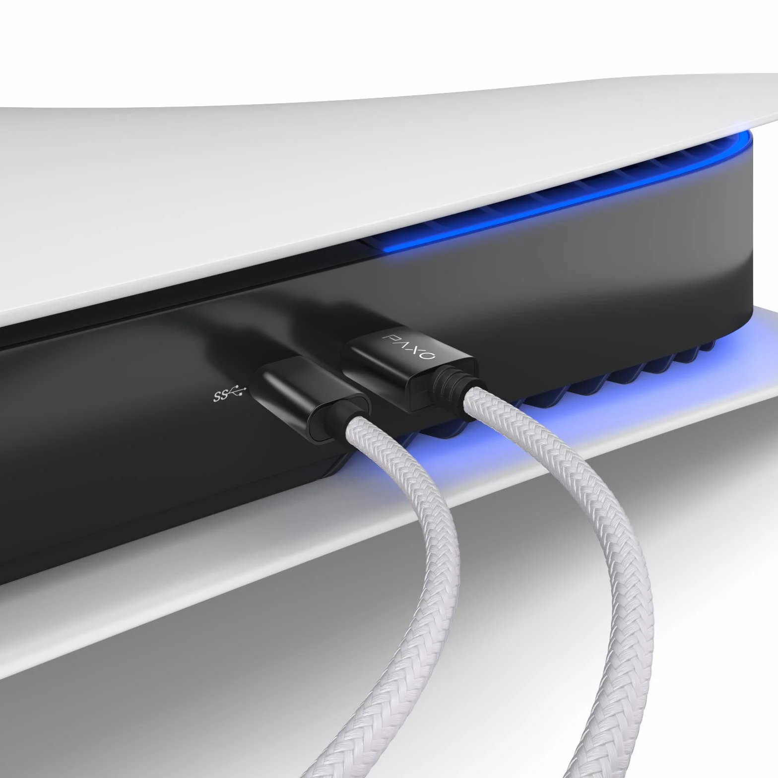 PAXO Nylonowy kabel do ładowania PS5, 3 m, do kontrolera Playstation 5, kabel USB C na C, USB 3.1 (USB 3.0), kabel do ładowania, płaszcz materiałowy, wtyczka aluminiowa, biały