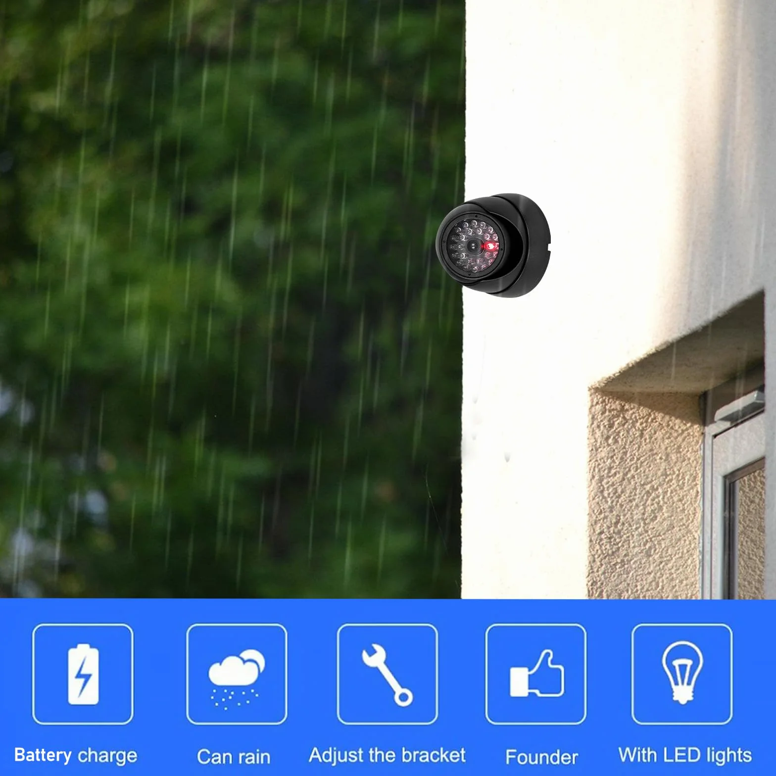 PORFOYO Atrapa kamery, manekin z czerwoną migającą diodą LED, atrapa kamery monitorującej, odporna na warunki atmosferyczne, do domu i biura