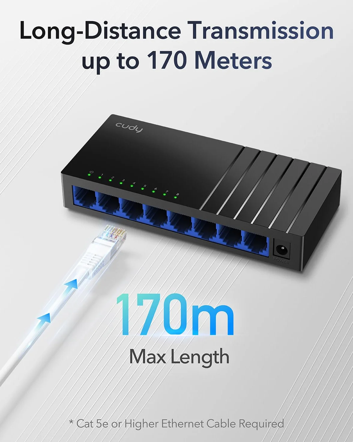 Cudy GS108D Gigabit 8-portowy przełącznik, pulpitowy rozdzielacz Ethernet, bez wentylatora, optymalizacja ruchu, Plug and Play