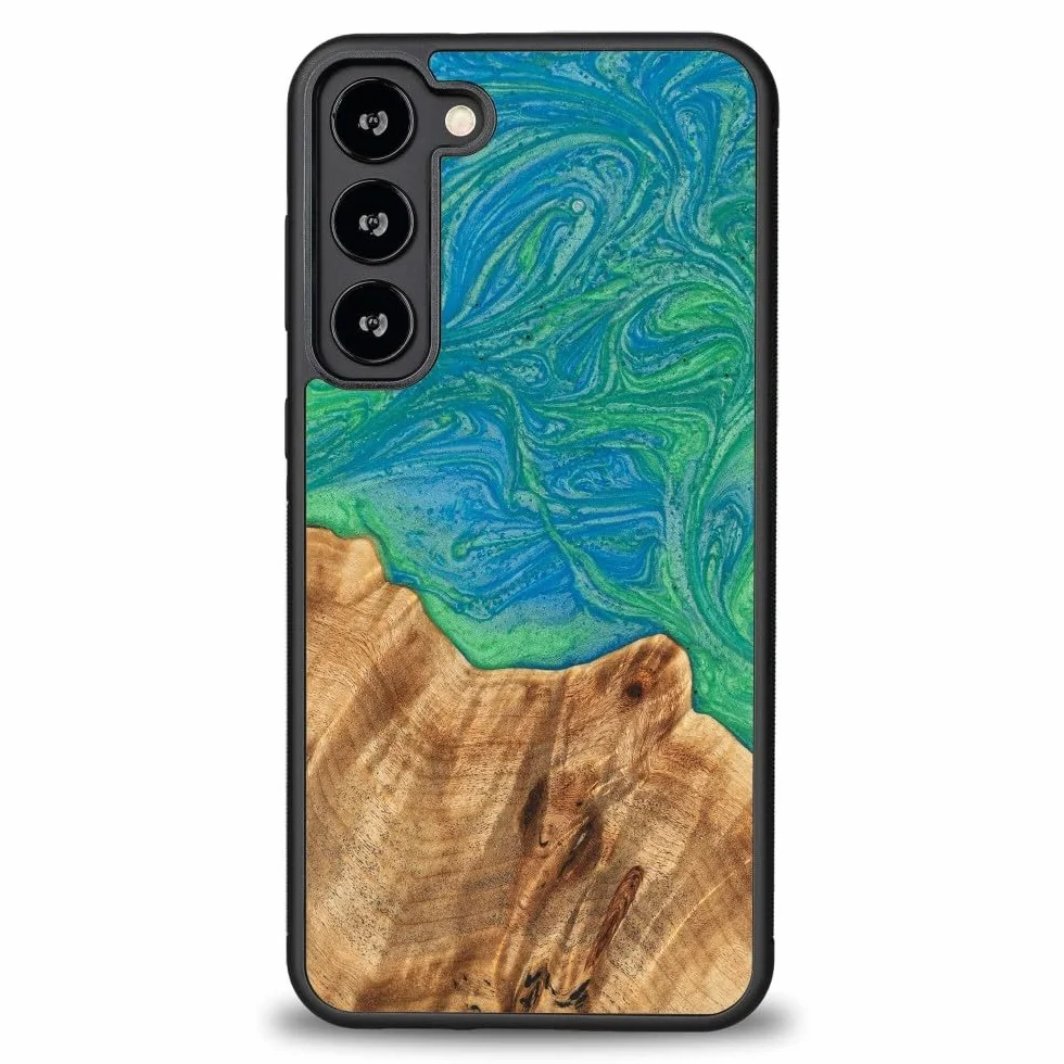 Unikalne etui kompatybilne z Samsung Galaxy S23 Plus, ręcznie wykonane etui ochronne z naturalnego drewna i żywicy, neonowe wzornictwo, odporne na uderzenia, kompatybilne z MagSafe