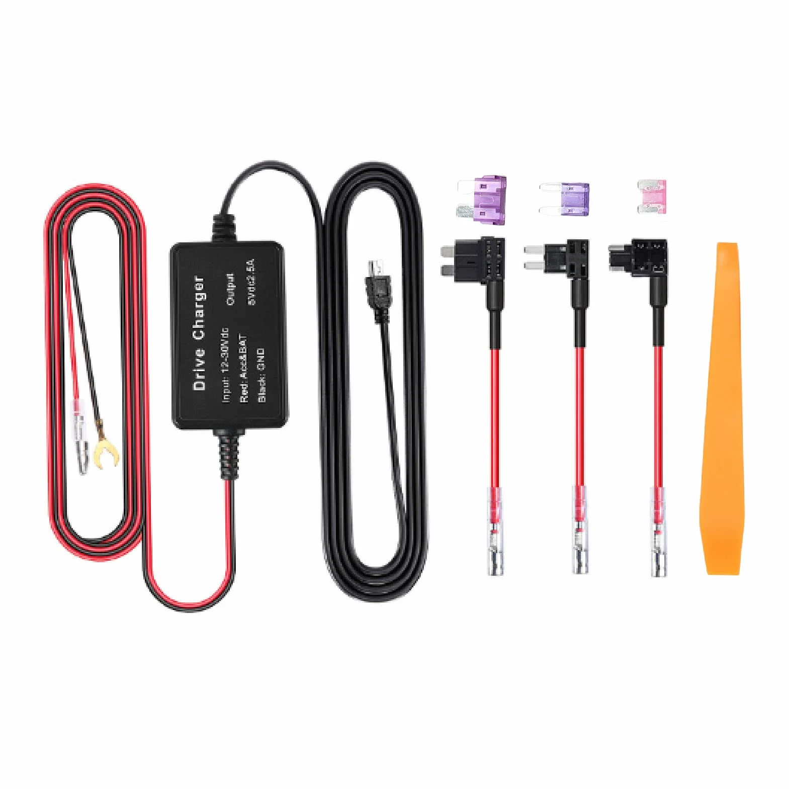 Dashcam Hardwiring Kit, Dash Cam Hardwire Kit Adapter MINI USB Wysokie Bezpieczeństwo 12V-30V do 5V Szeroko do Kamery Mirror Cam Nawigacja GPS Wykrywacz Radarów