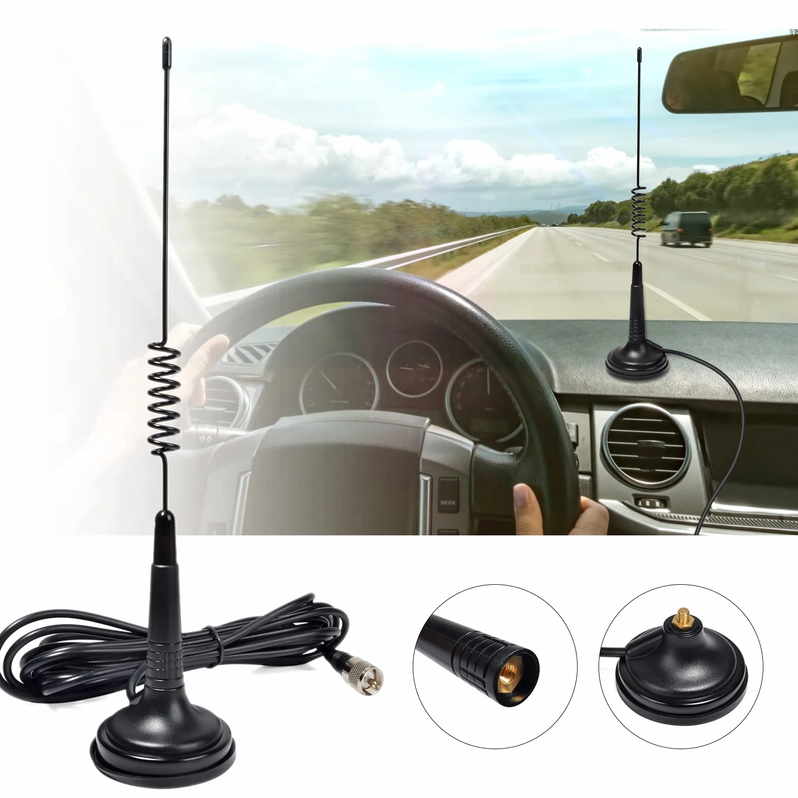 27Mhz Magnetic Antenna, CB Antenna with 2.7inches Magnet Mount Base, 4meters RG58 Cable for Cobra Uniden Midland President Randy Transceivers(UHF-Male Connector)