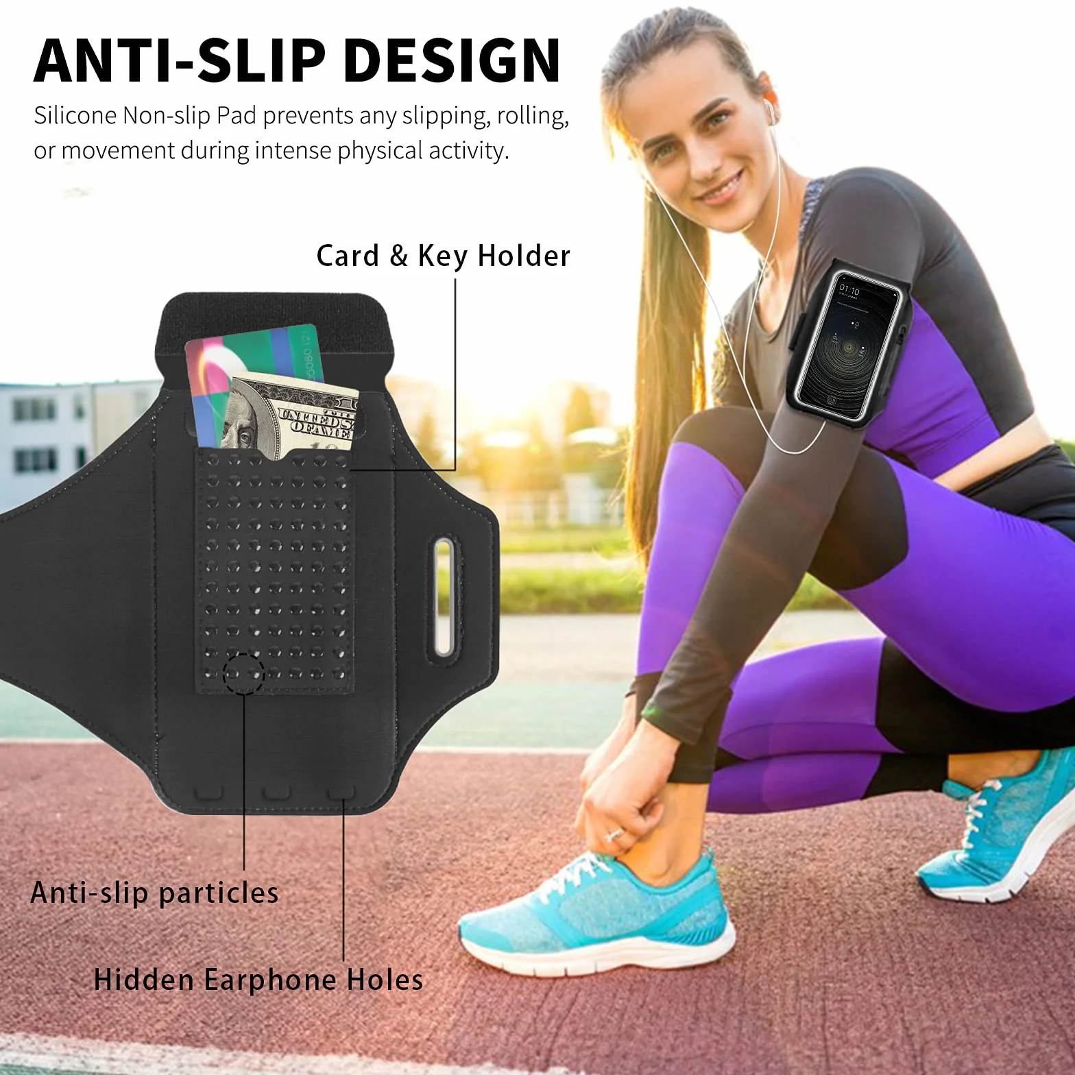 HAISSKY Sportowa bransoletka z kieszenią na słuchawki, sportowa bransoletka na telefon komórkowy do iPhone 14 Pro/13 Pro/12 Pro/11/11 Pro/XR/XS/X/8 Plus, Huawei P40/P30/Mate 20 Pro, etui na telefon