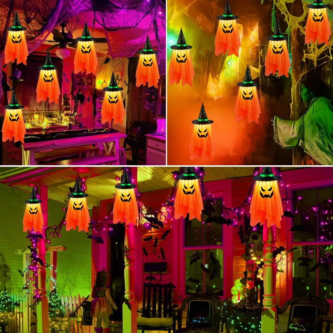 Dekoracje Ogrodowe Halloween Wiszący Duch LED Pomarańczowe Światło Ghost Windsocks