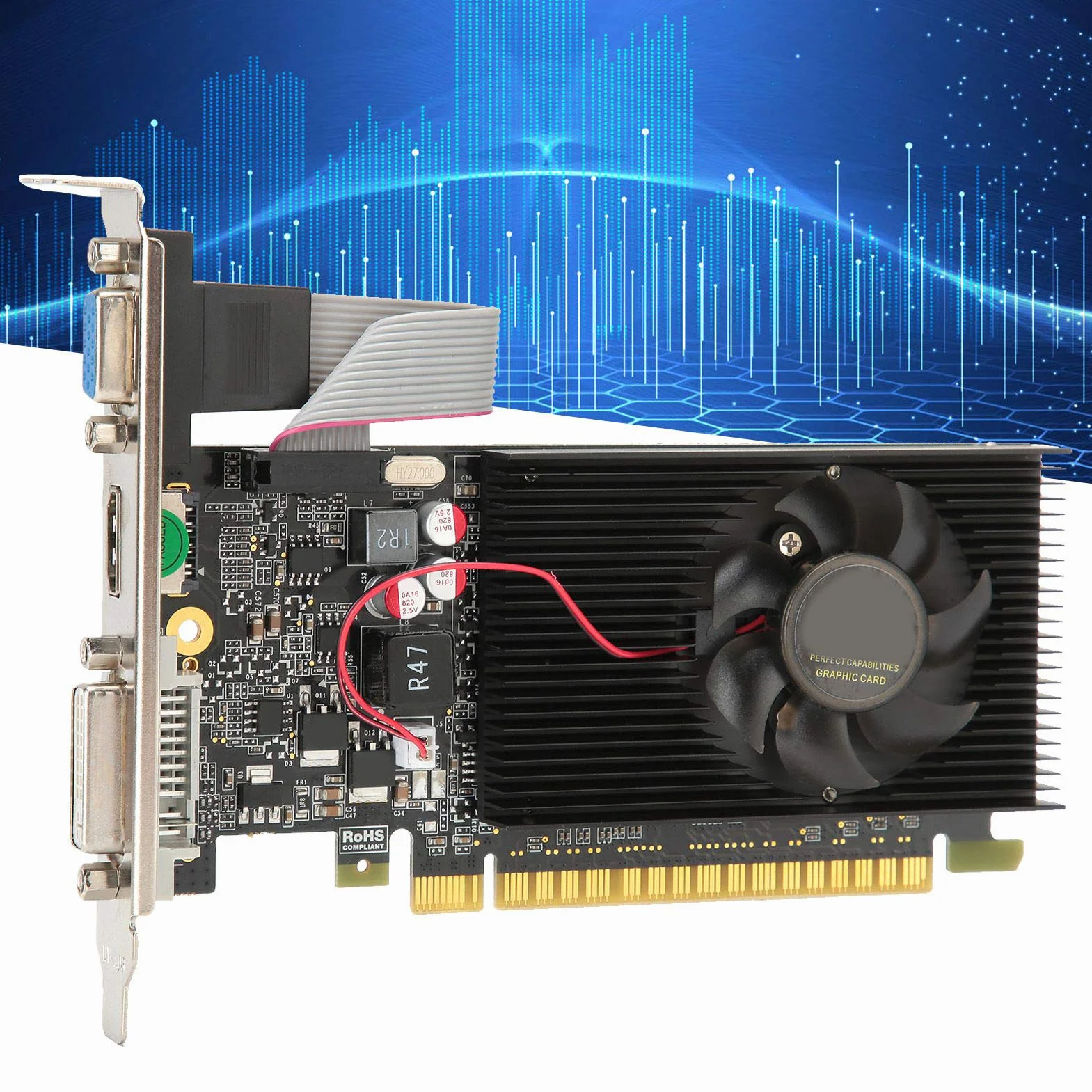 Karta Graficzna GT730 2 GB, DDR3, 64 Bity, PCI Express 2.0, 810/1200 MHz, Karta Graficzna do Komputera Stacjonarnego, Obsługuje 3D API DirectX 11
