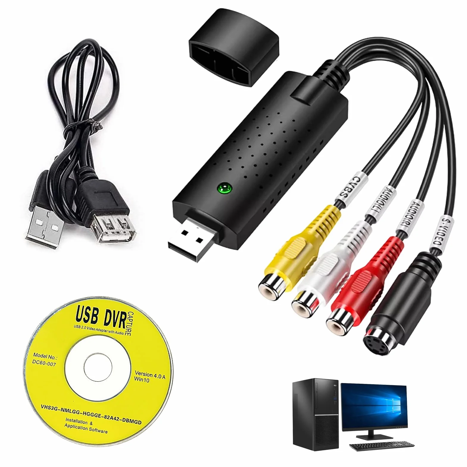 Konwerter audio wideo USB 2.0, VHS na PC, obsługuje Windows 11/10/8/7 i Mac, idealny do VCR/VHS/DVD - digitalizacja i edycja w wysokiej rozdzielczości