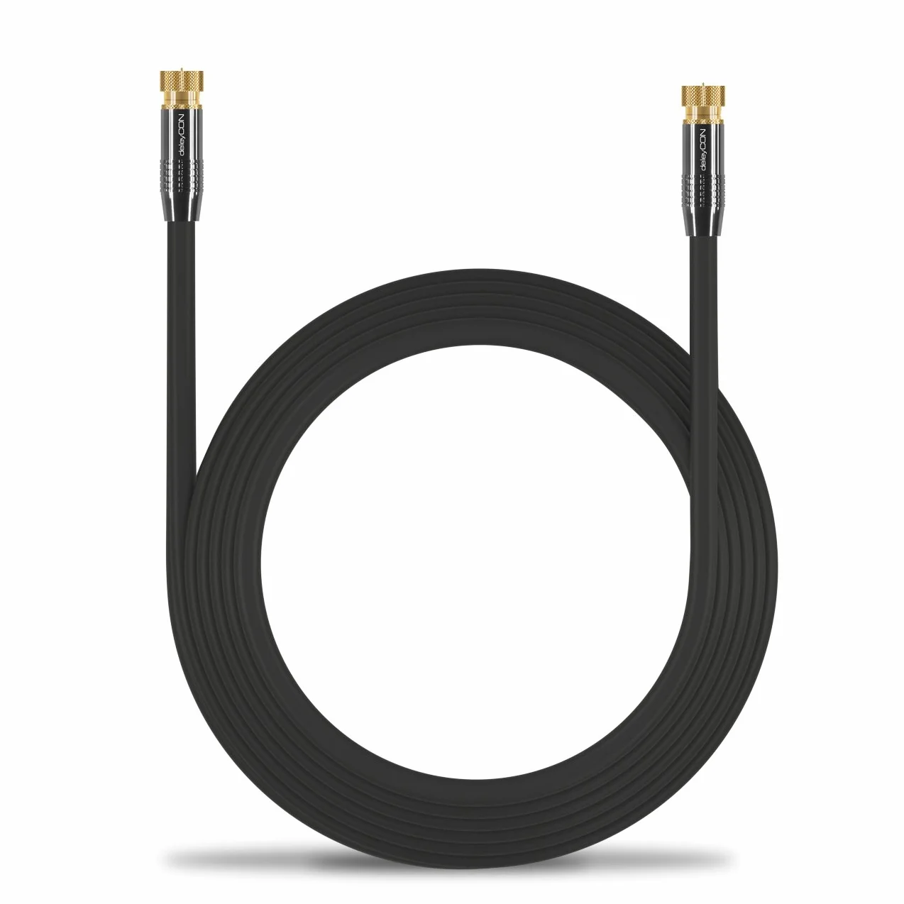 deleyCON 20m Kabel Antenowy SAT Koncentryczny DVB-S/S2 4K Ultra HD HDTV 2x Wtyk F Metalowe Złącza Czarny