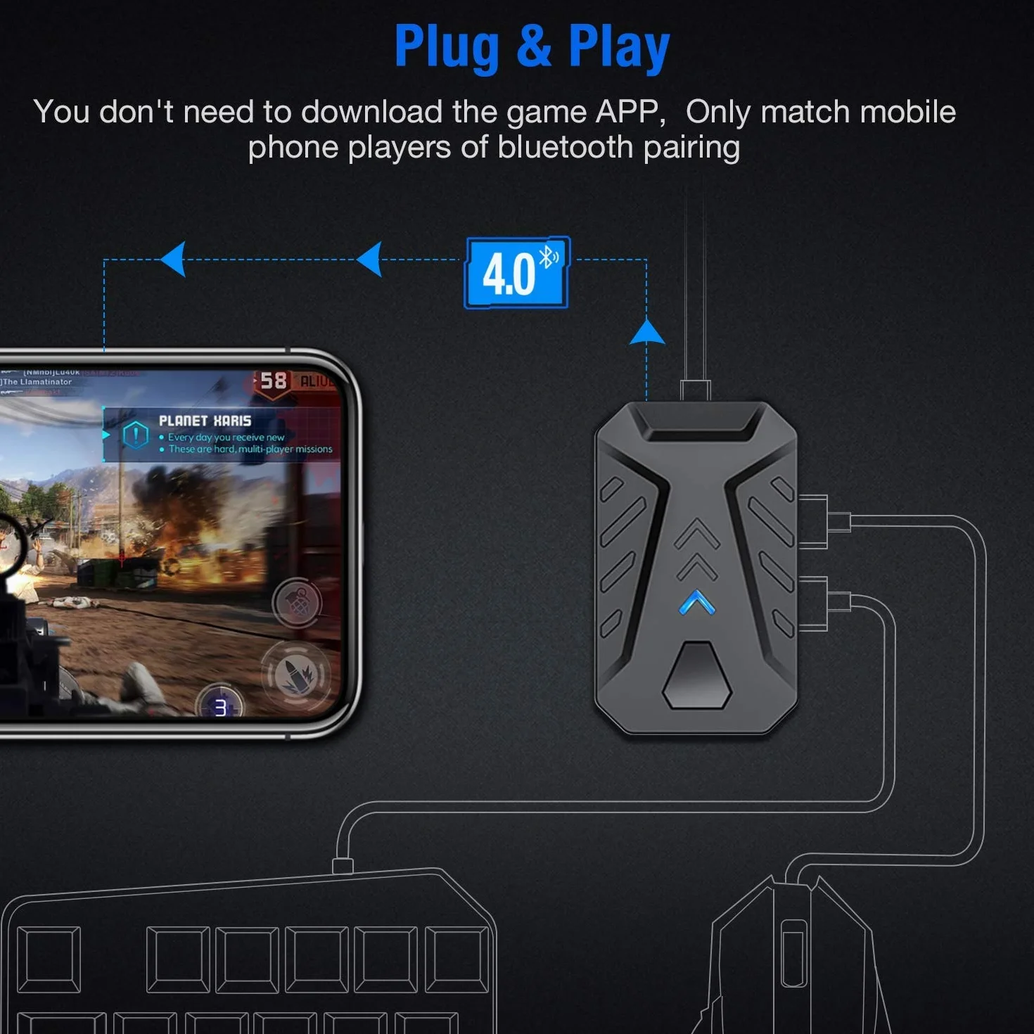 Bluetooth 3 w 1 klawiatura do gier konwerter myszy Combo do smartfona PC akcesoria do gier mobilnych
