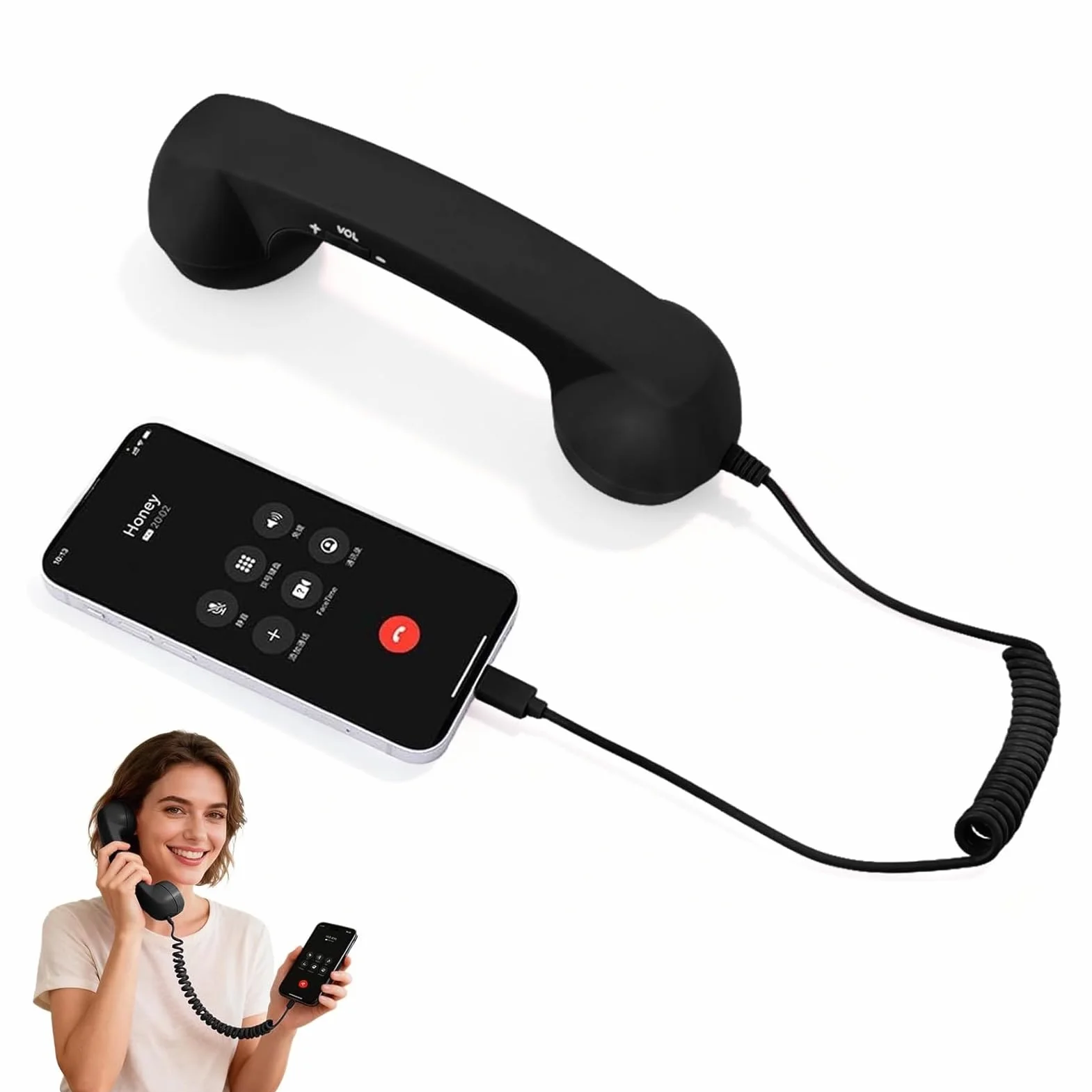 Słuchawka Telefoniczna USB C w Stylu Retro z regulacją Głośności Mikrofonu, Przewodowa Słuchawka Telefoniczna w Stylu Vintage, Oldschoolowe Akcesorium do Telefonów Komórkowych (BLACK)