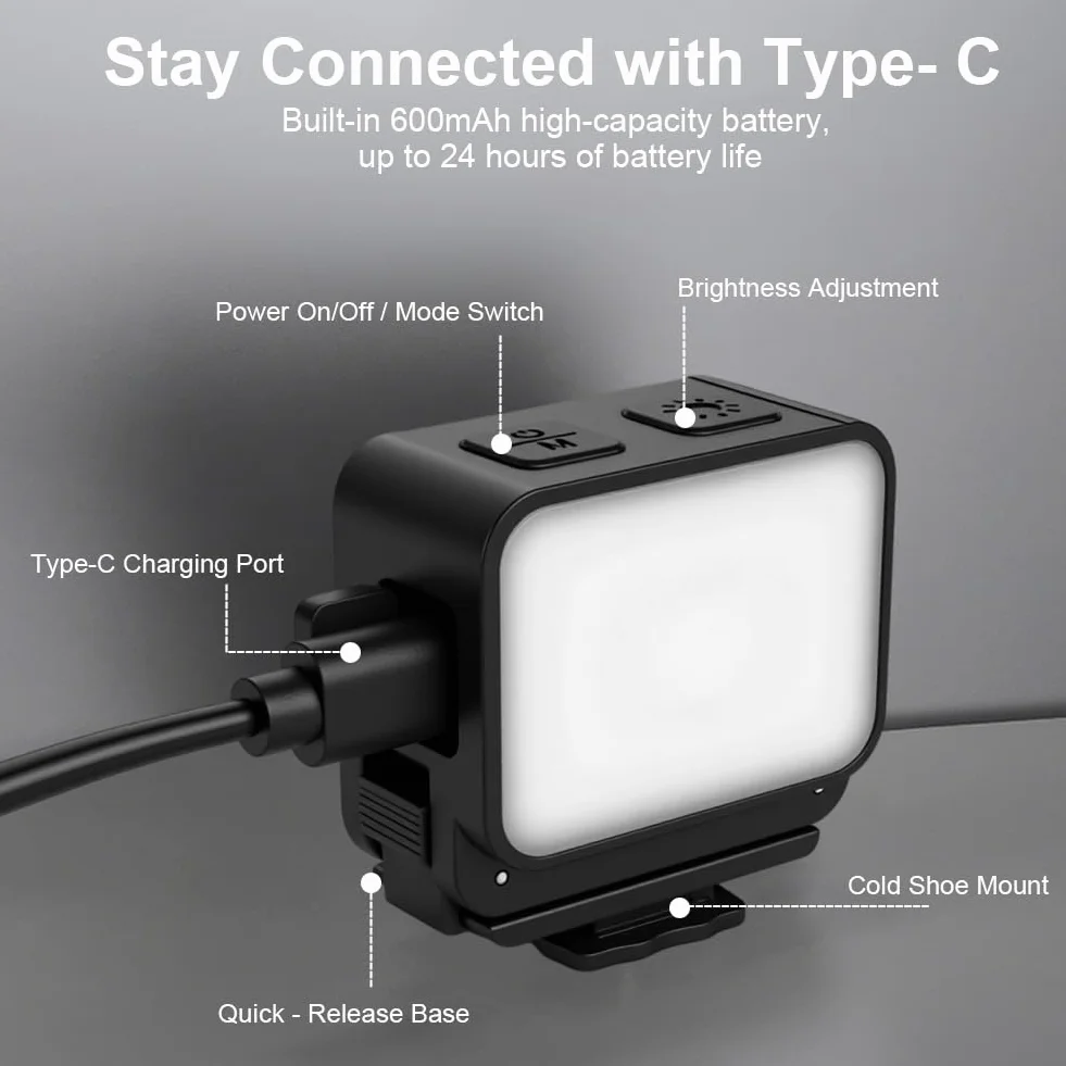 LED Mini lampa wideo, przenośna kamera, magnetyczne światło z akumulatorem 600 mAh, 3 tryby i 4-stopniowe ściemnianie, kompatybilne z DJI Osmo Action 3/4/5 Pro