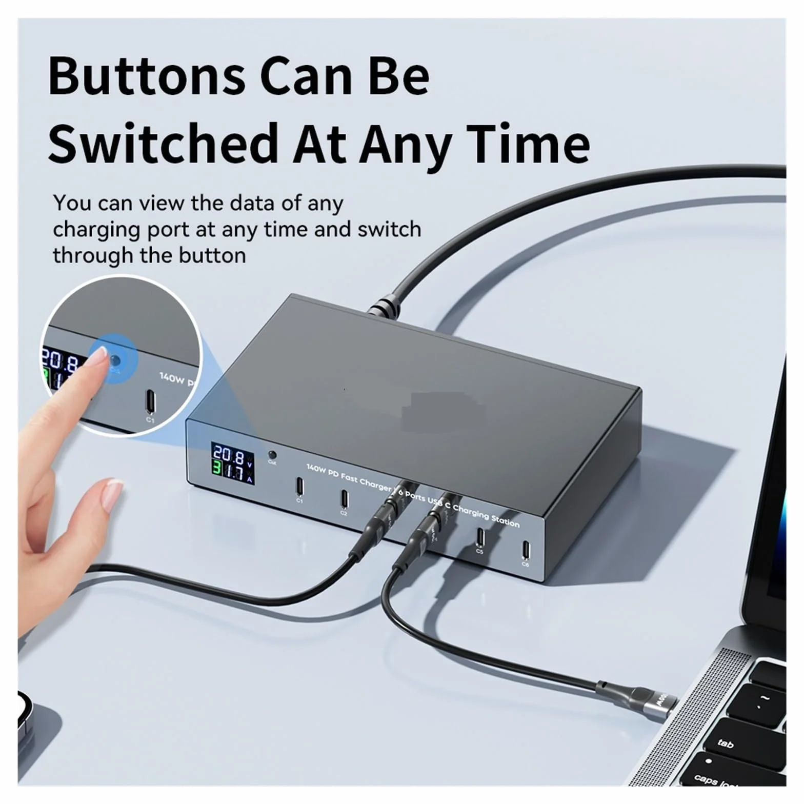 Szybka Ładowarka PD O Mocy 140 W Z 6 Portami Stacja Szybkiego Ładowania Multi USB-C 30 Wyświetlaczem LED MożLiwość Szybkiego łAdowania(With 100w 1m cable)