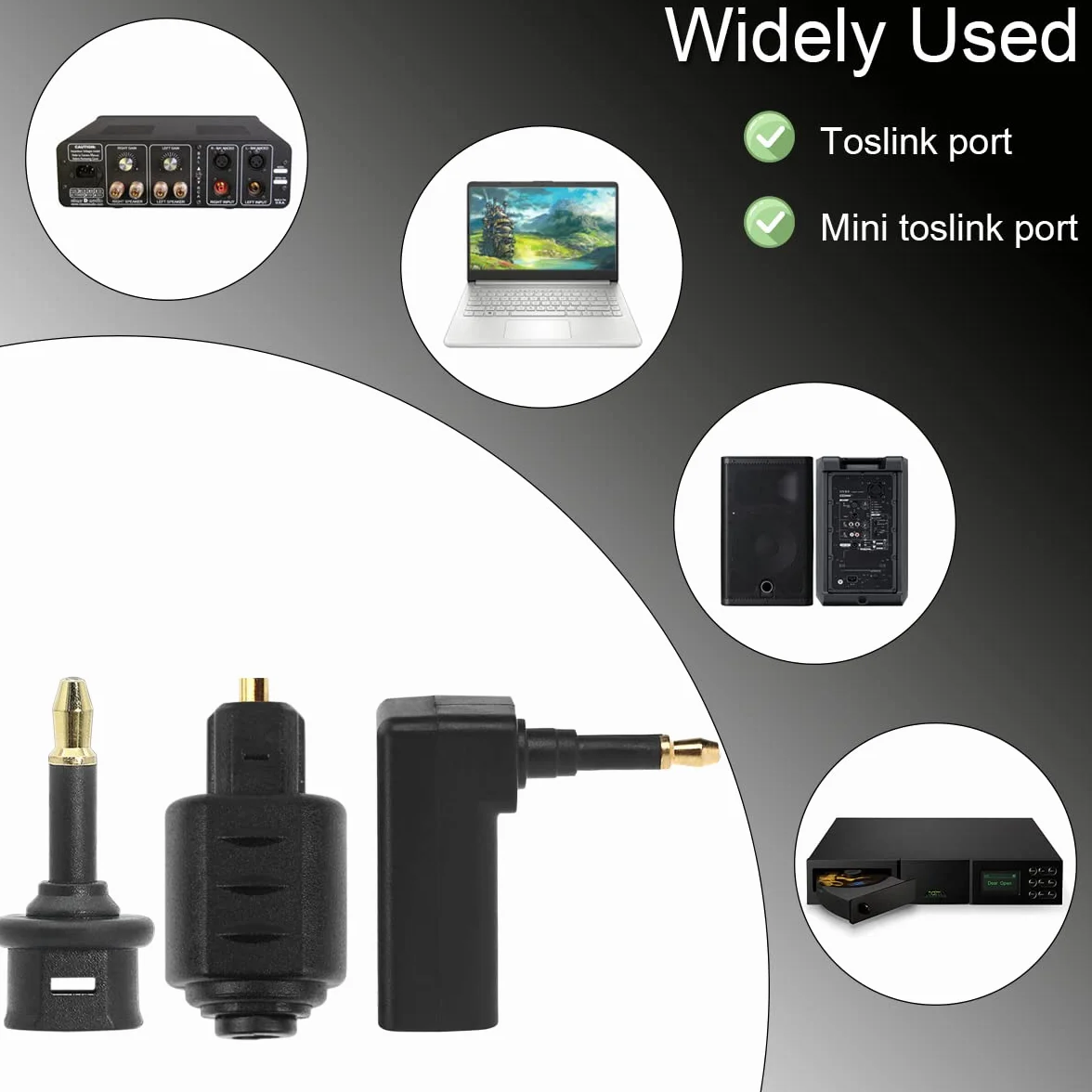 6 szt. Fiber Optic Toslink to 3,5 mm Mini Toslink Digital Jack Plug Adapter, żeński do męskiego Mini Optical Audio Connector, prawy kąt 90 stopni konwerter do Toslink Mini Toslink Cable