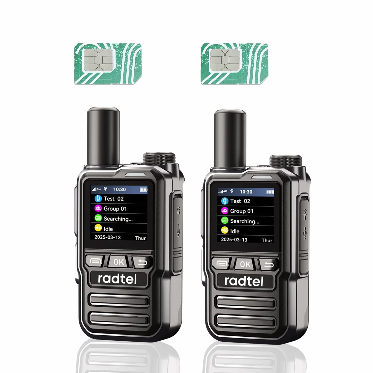 Radiotelefon Radtel P8 PoC (Push-to-Talk Over Cellular), przenośny krótkofalówka o nieograniczonym zasięgu, zasięg ogólnopolski, akumulator GXIN (zestaw 2 sztuk z 2 kartami SIM)