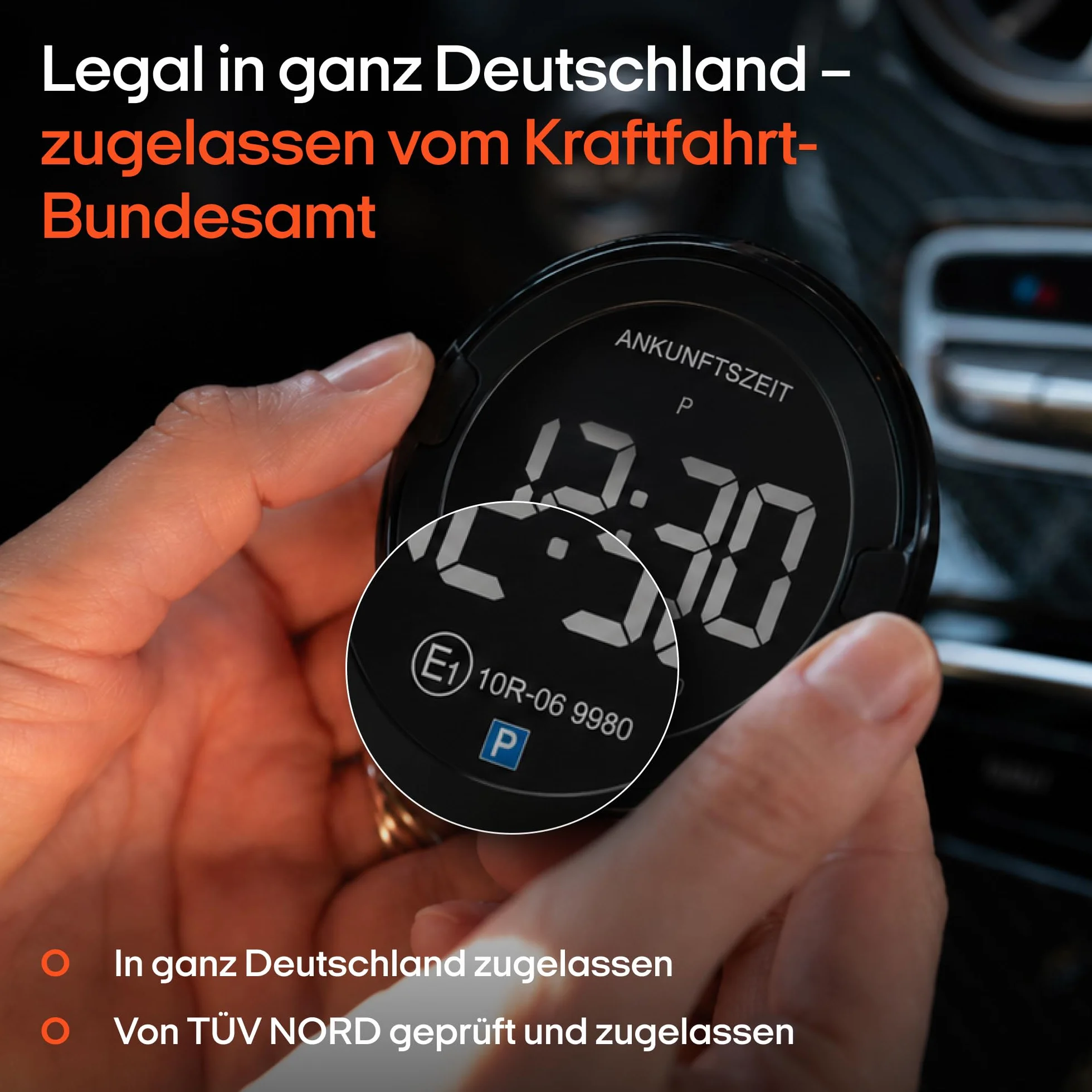 OOONO P-DISC NO2 elektroniczna tarcza parkingowa z dopuszczeniem do ruchu samochodowego, cyfrowa tarcza parkingowa z dopuszczeniem KBA zgodnie z niemieckim prawem