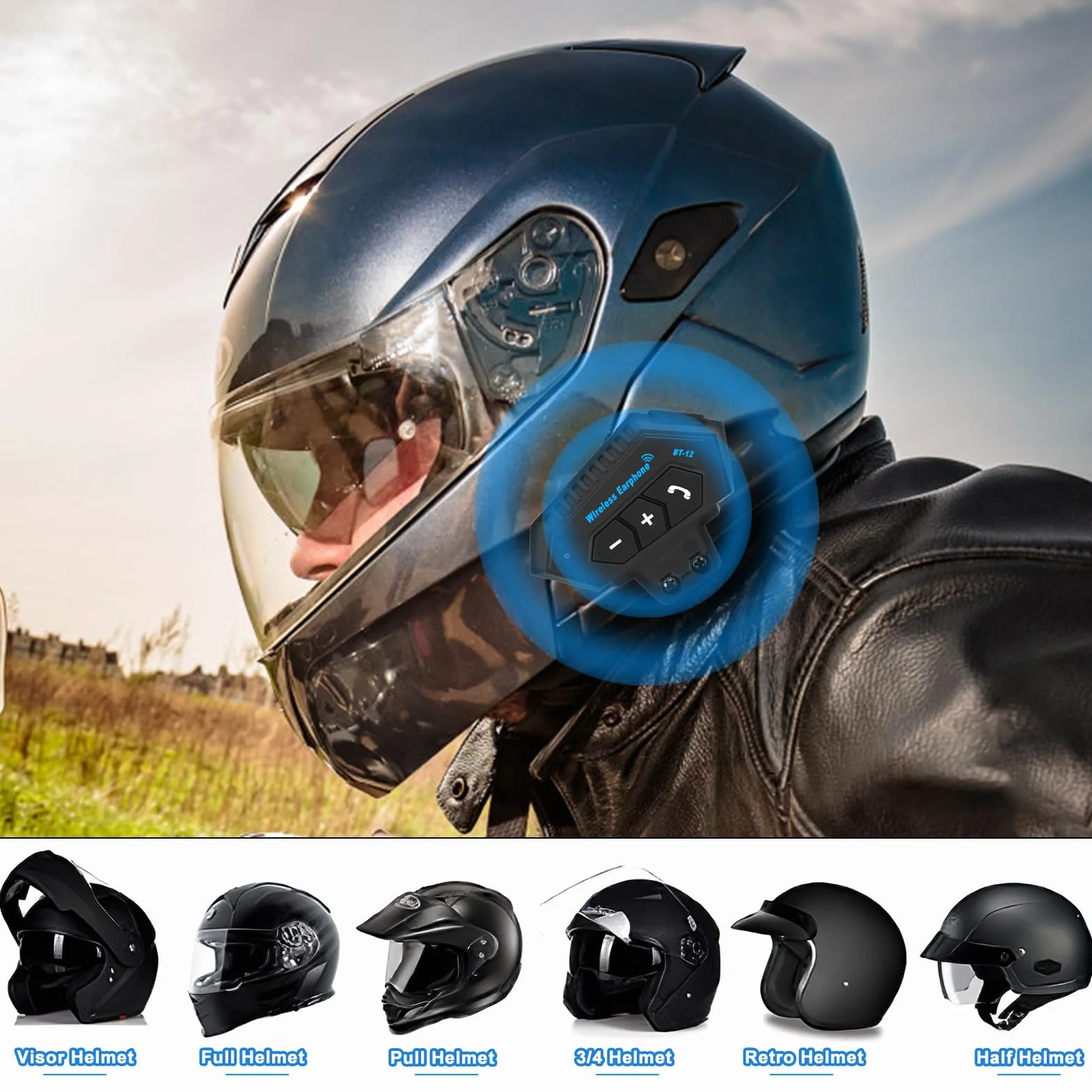 Yosoo Health Gear Zestaw słuchawkowy Bluetooth do kasku motocyklowego, kask motocyklowy, zestaw słuchawkowy Bluetooth, akcesoria motocyklowe, akcesoria z bateriami do głośników, sterowanie