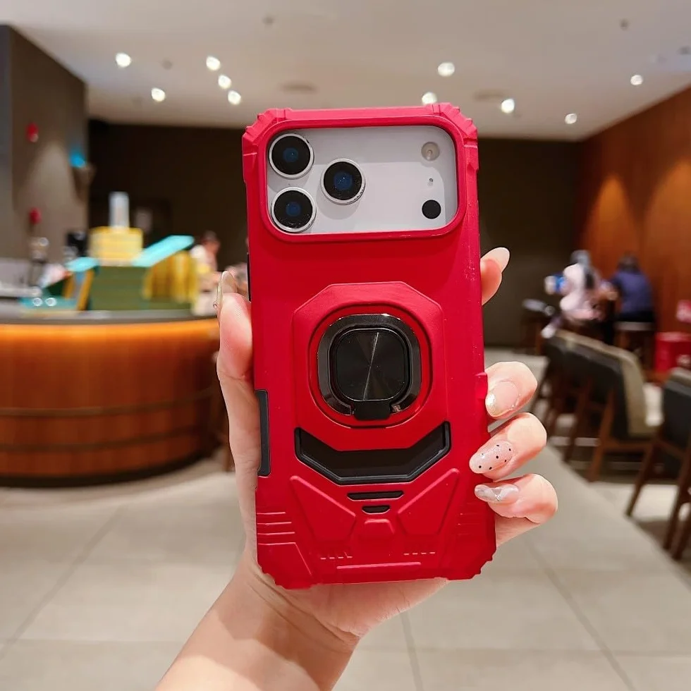 etui kompatybilne z iPhone XR (kolor: czerwony) odporny na wstrząsy pierścień stojak obudowa twarda tylna silikonowa osłona stylowa