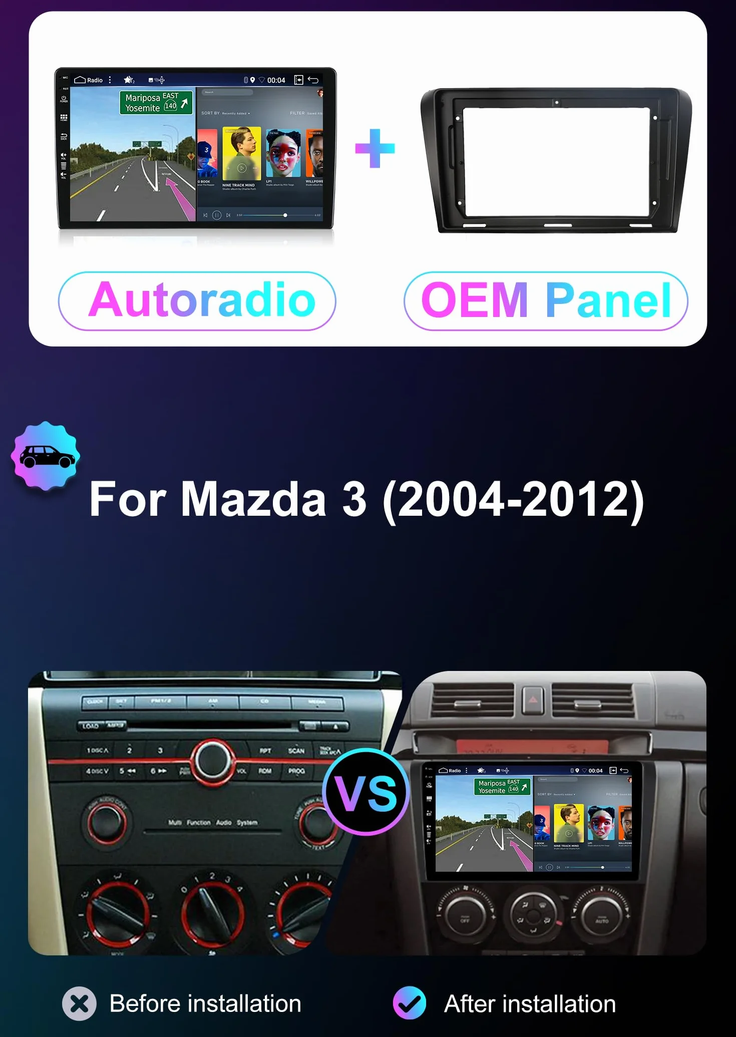 KEC [6G + 128G] IPS 9" Android 15 radio samochodowe do Mazda 3 2004-2012 z nawigacją Octa Core-[wbudowany CarPlay/Android Auto/DSP/Mirror Link/GPS Navi/360 Camera/Bluetooth 5.0/WiFi/USB
