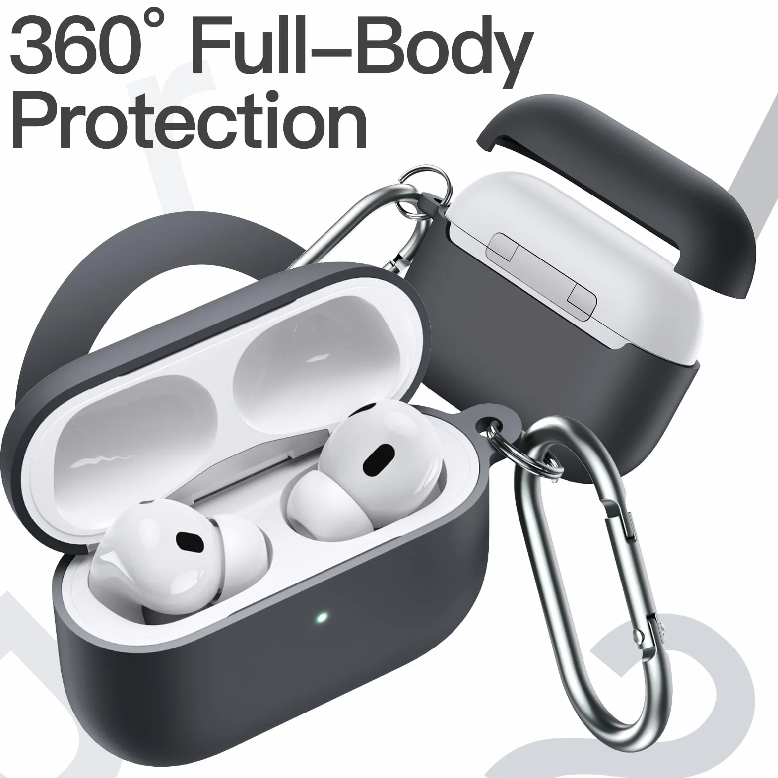 JETech Silikonowe Etui Osłona dla AirPods Pro 2. Gen 1. Gen 2023 2022 2019 z Brelokiem, Twardym PC, Odporna na Wstrząsy Skórzana Skorupa, Widoczną Przedni Diodą LED Czarny