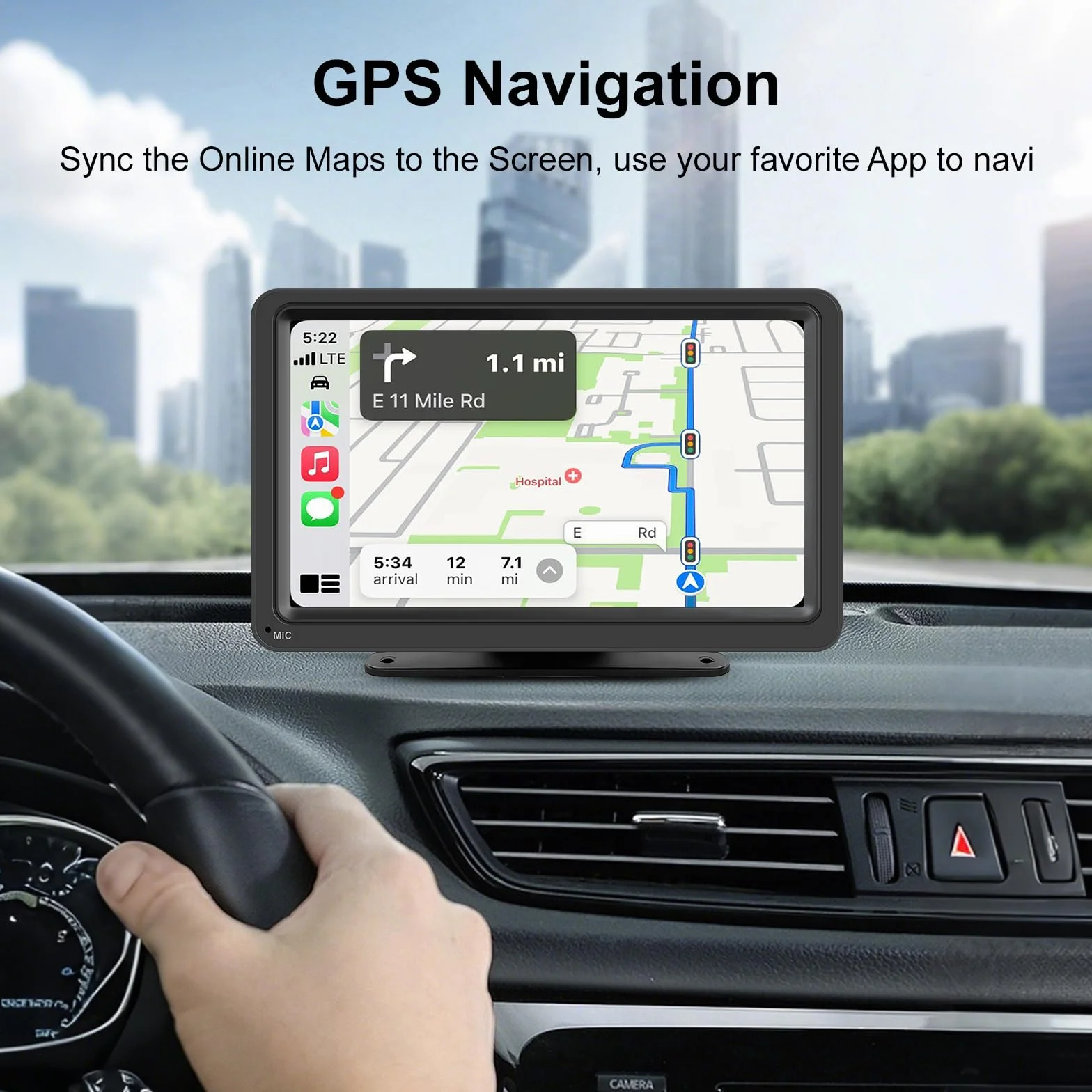 7-calowy bezprzewodowy wyświetlacz CarPlay i Android Auto Display Carplay, radio samochodowe, Plug & Play, przenośne radio samochodowe z ekranem, nawigacja GPS, Bluetooth 5.0, Mirror Link, sterowanie