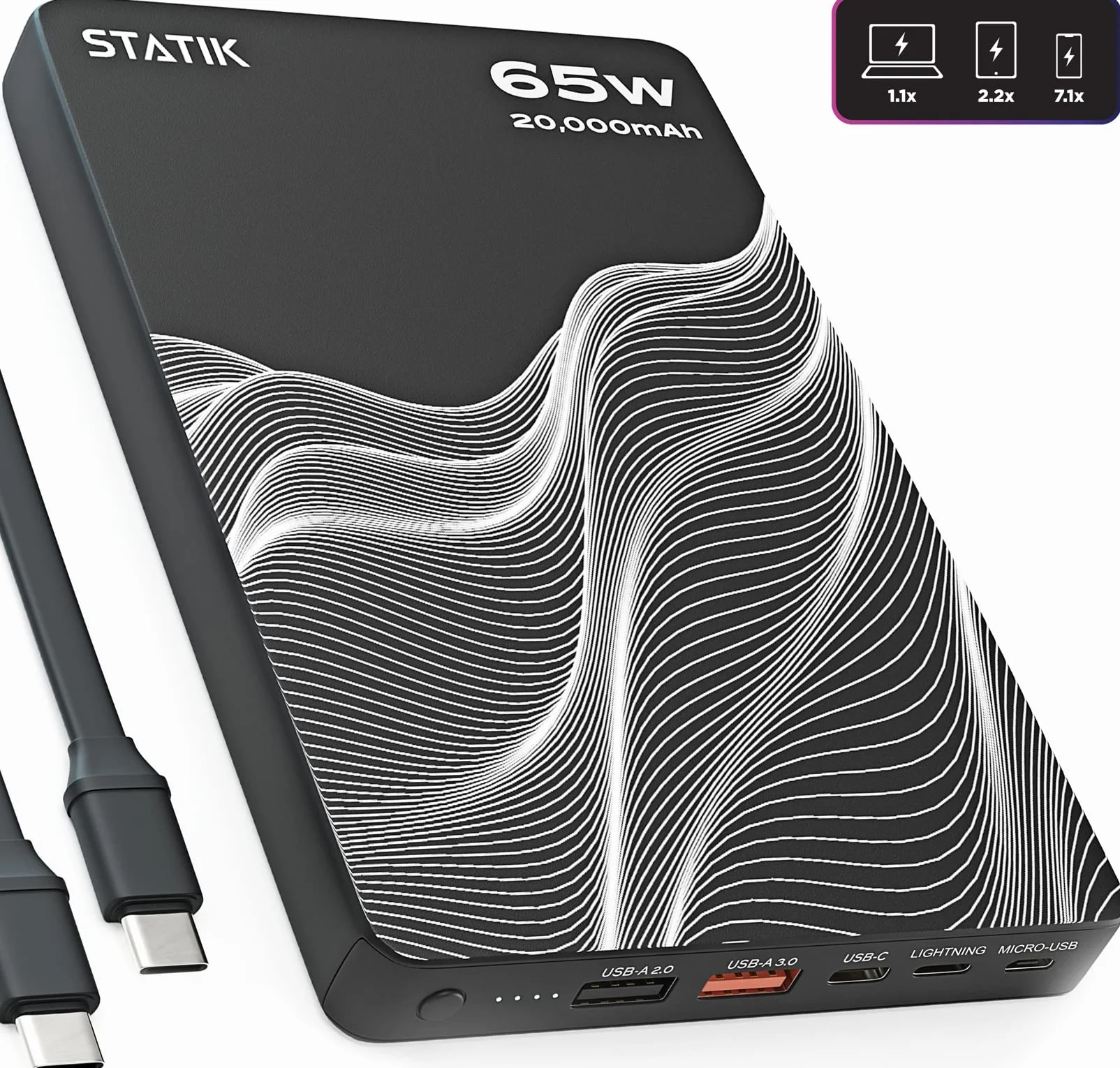 Statik Ultimate Charger przenośny powerbank 20 000 mAh do smartfonów, laptopów, tabletów itp. - Smukły i trwały metalowy korpus z wieloportowym ładowaniem