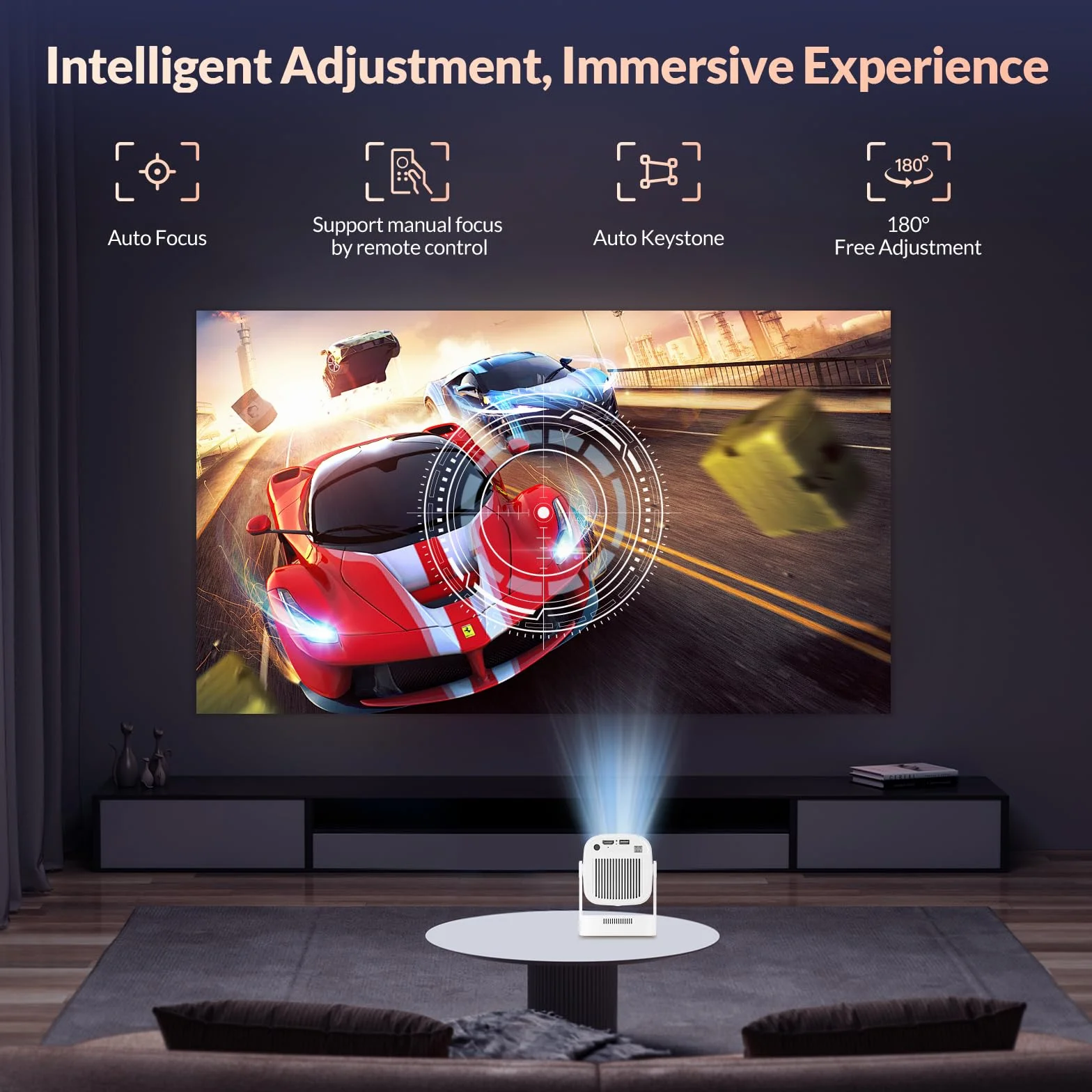 HY260PRO Mini projektor o wysokiej rozdzielczości FHD 1080P i obsługuje 4K, 5G WiFi 6 + BT 5.4 z systemem Android 11.0, przenośna konstrukcja i pilot z myszką powietrzną, zewnętrzny projektor wideo do